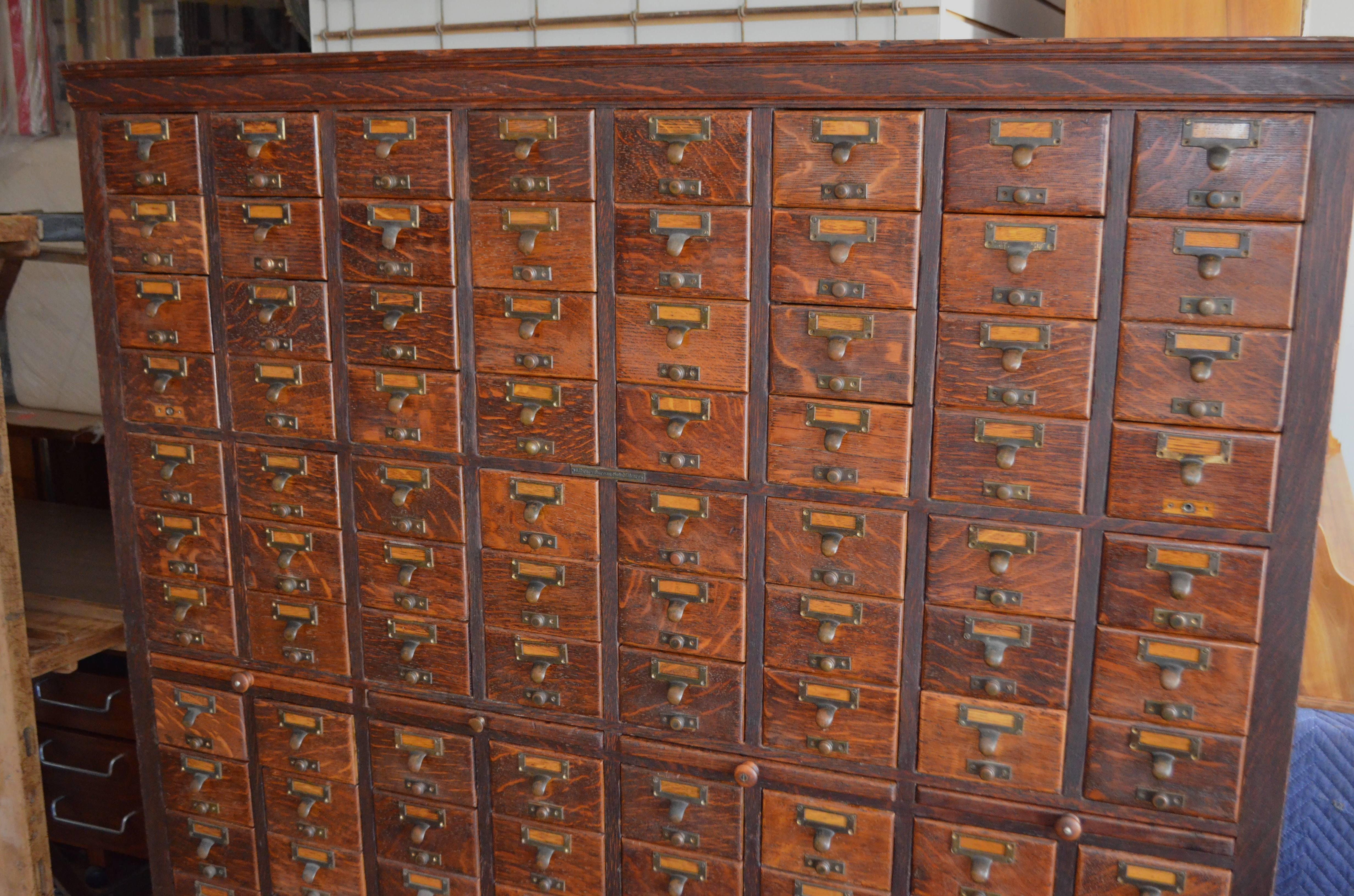 Card Catalog File Cabinet from Chicago Library, Solid Oak, Early 20th Century 1