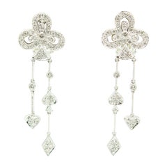 Card Gambling Theme Diamond Dangle Gold Earrings, Clubs Diamonds Spades Hearts