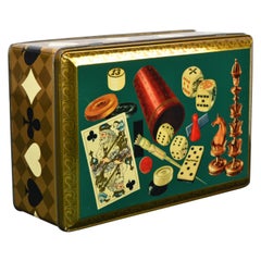 Card Game, Board Game Tin Box, 1950s, Green with Gold