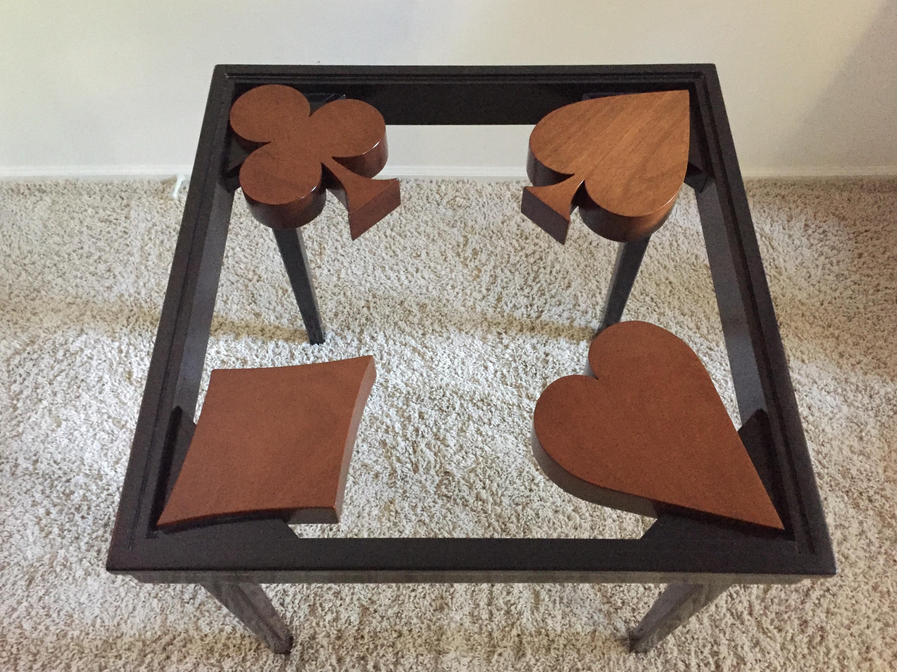 Kartentisch oder Spieltisch Handgefertigt mit Spade Club Diamant-Herz-Design-Platte im Zustand „Hervorragend“ im Angebot in Westport, CT