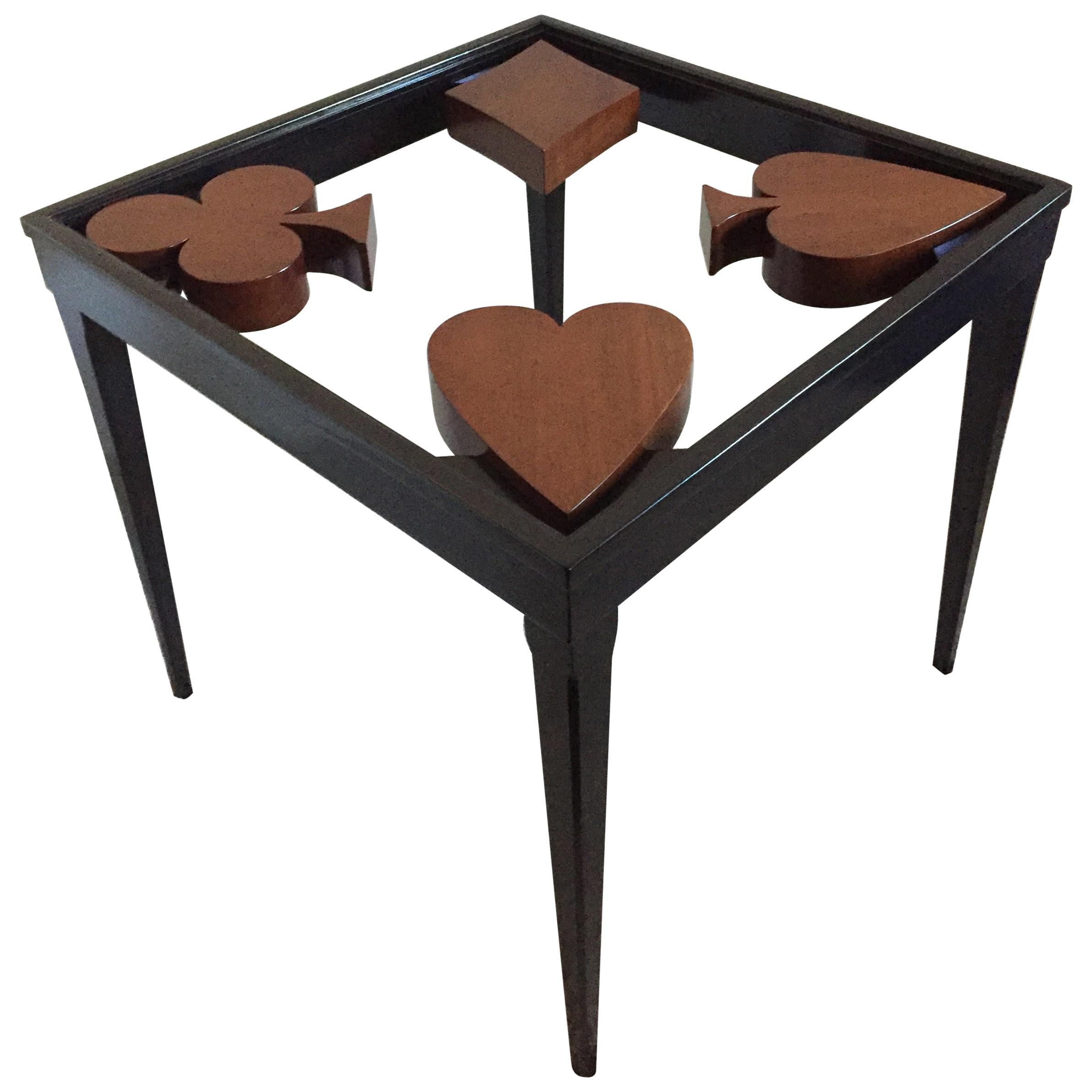 Card Table or Game Table Handcrafted with Spade Club Diamond Heart Design Top
