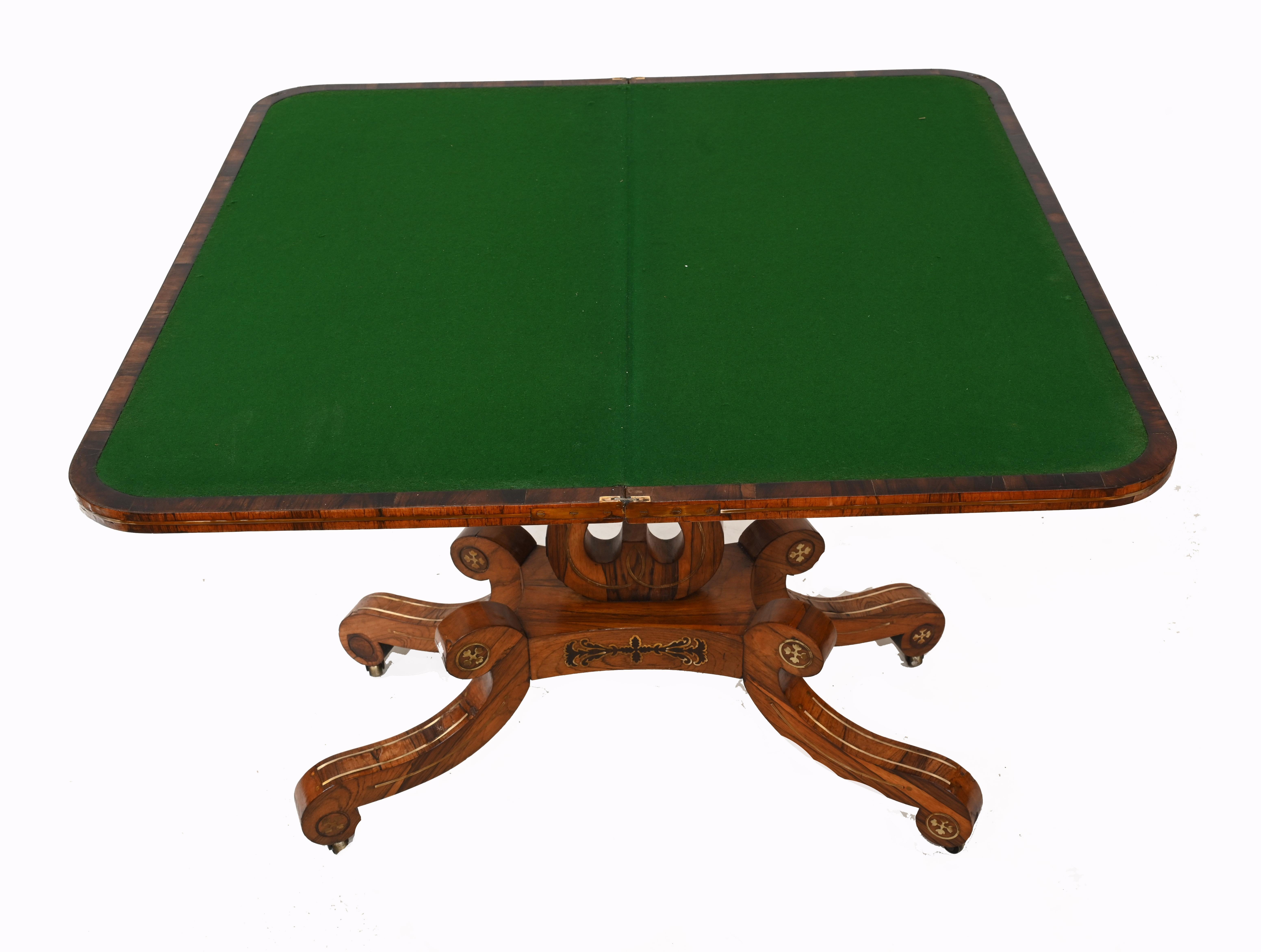 Table de jeu de cartes, tables de jeu Regency en bois de rose, vers 1810 en vente 4