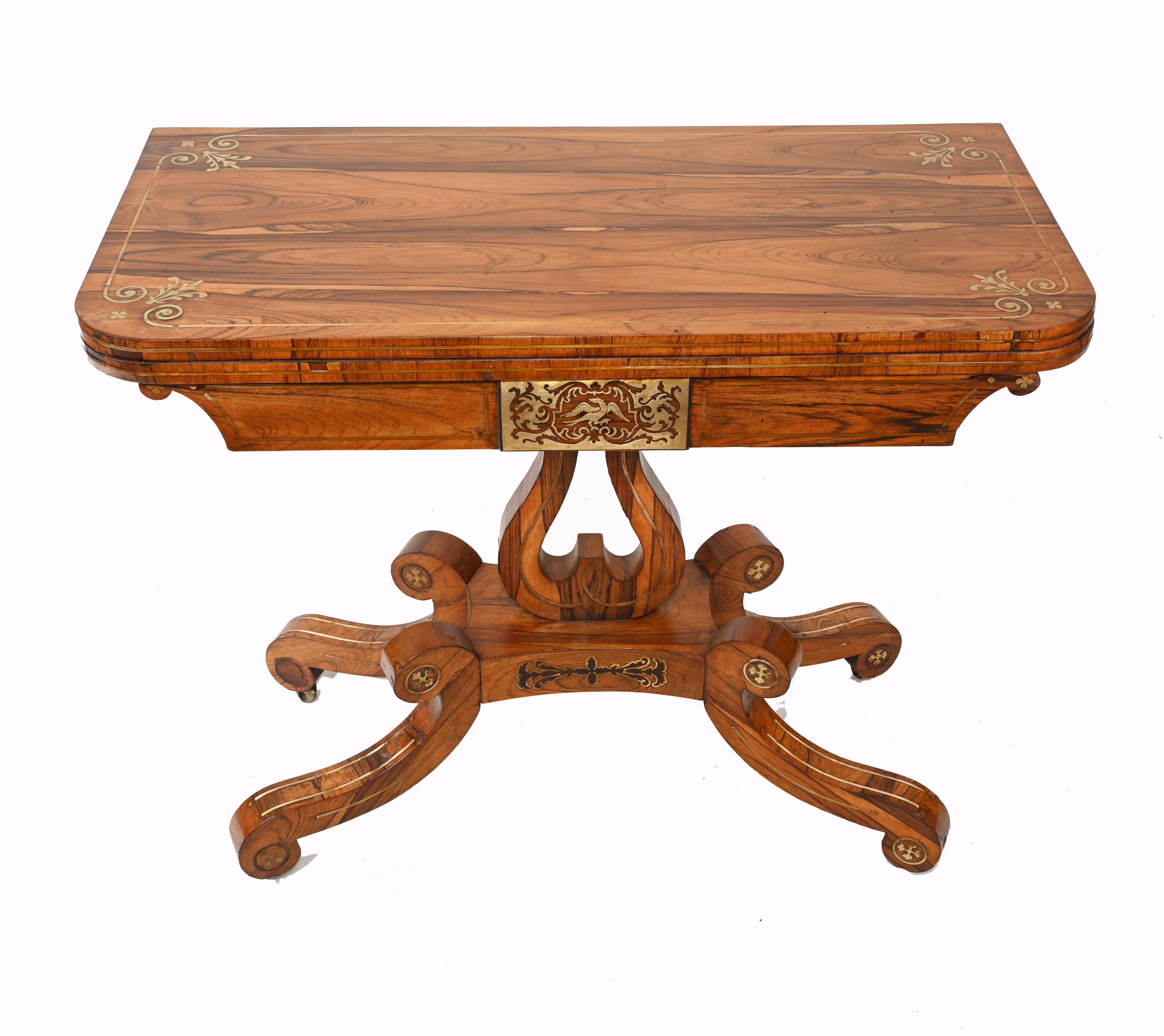 Table de jeu de cartes, tables de jeu Regency en bois de rose, vers 1810 en vente