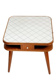 Card Table with a Mirror Top, Oak, Czech Art Deco, 1950s