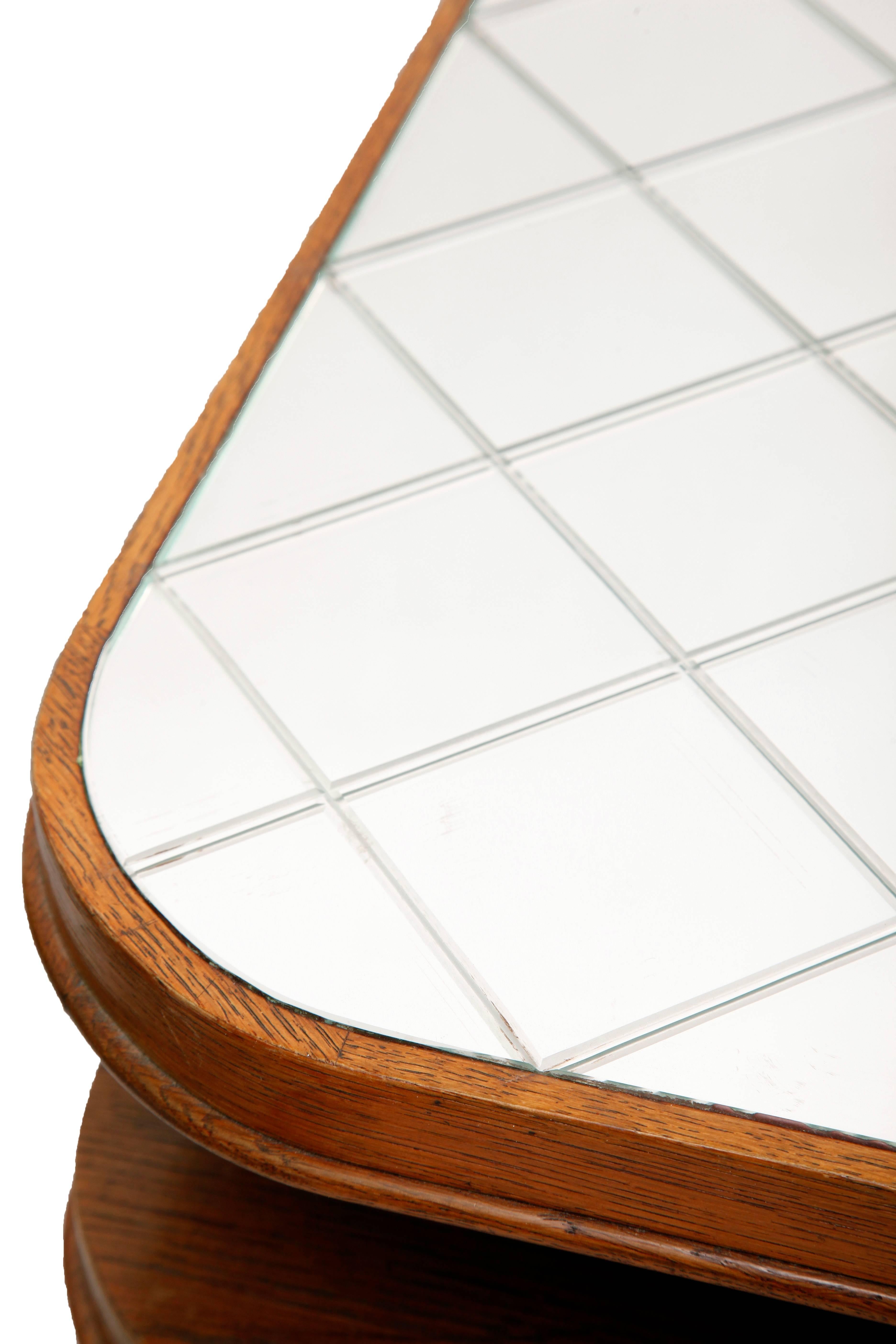  Card Table with a Mirror Top, Oak, Czech Art Deco, 1950s For Sale 4