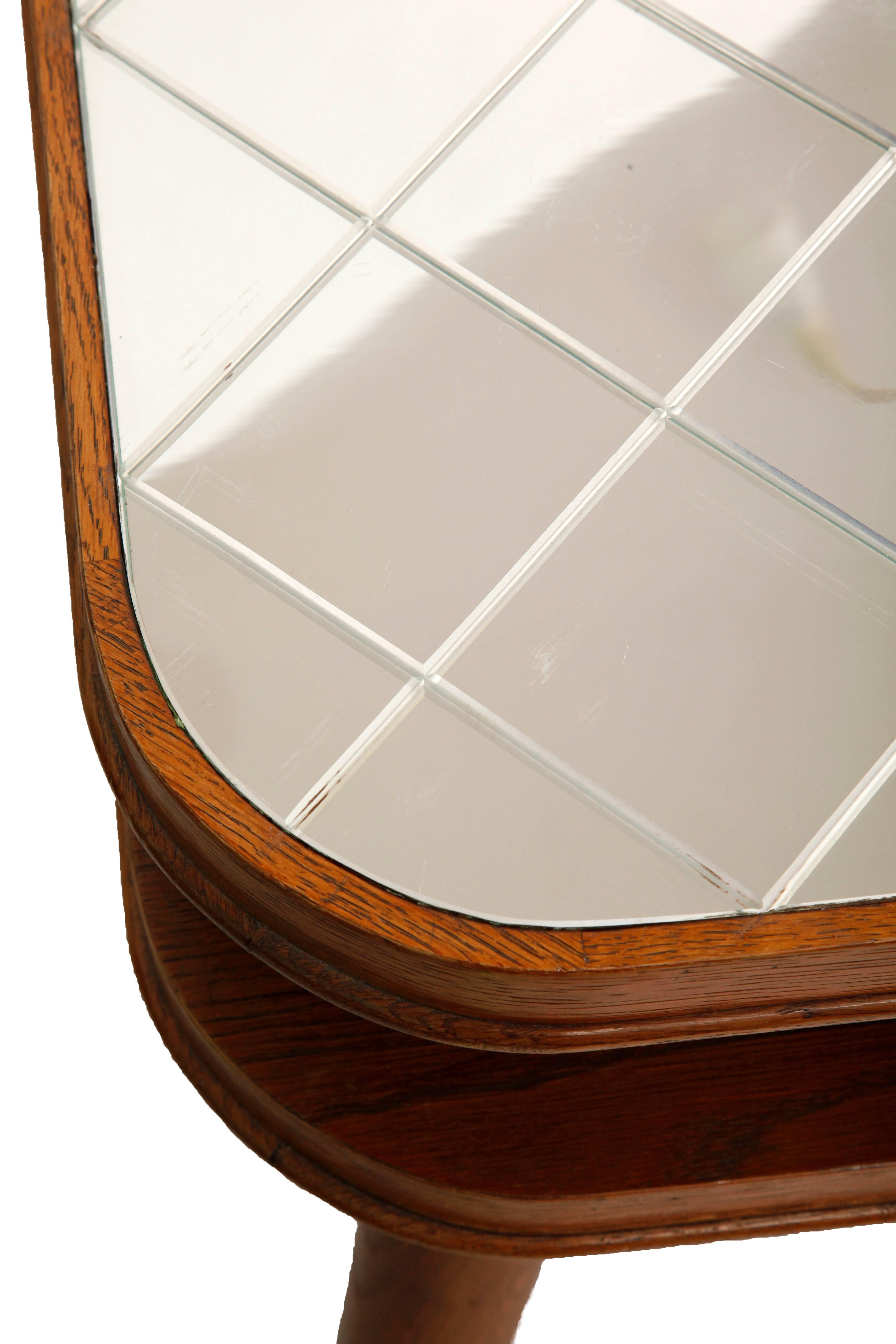  Card Table with a Mirror Top, Oak, Czech Art Deco, 1950s For Sale 5