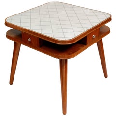 Card Table with a Mirror Top, Oak, Czech Art Deco, 1950s