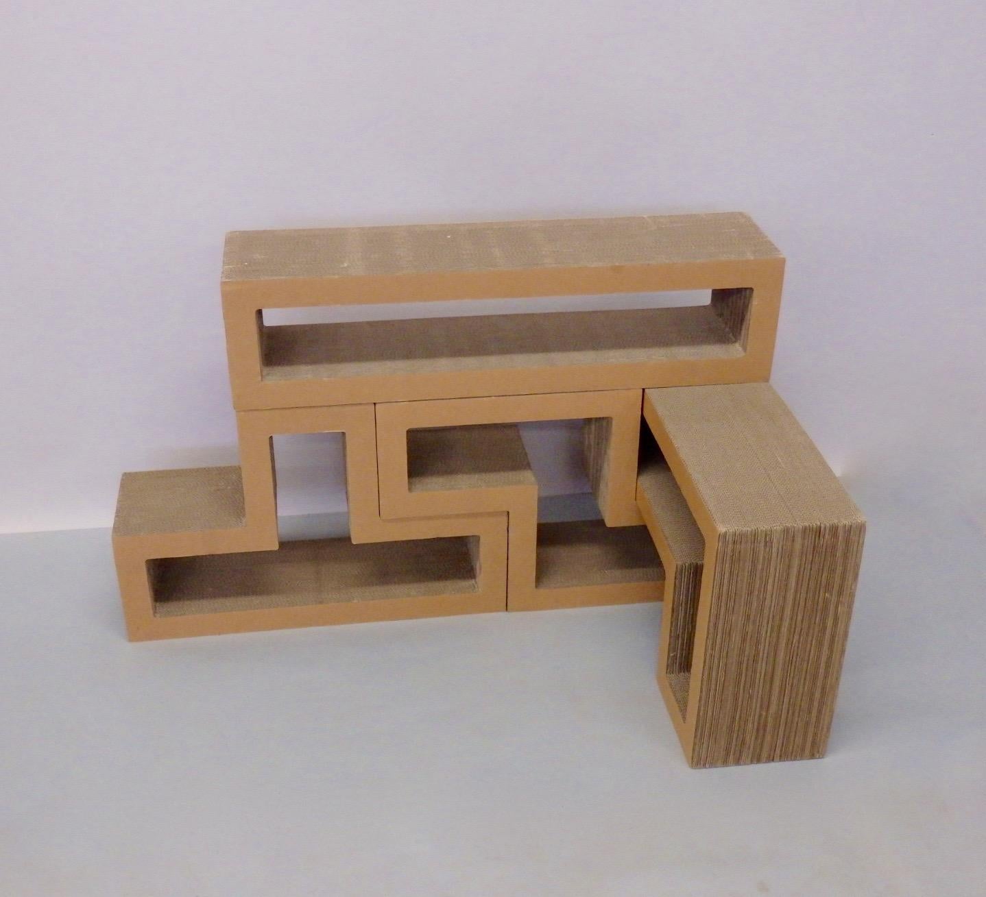 Cardboard Puzzle Piece Modular Shelf or Coffee Table Attributed to Frank Gehry 2
