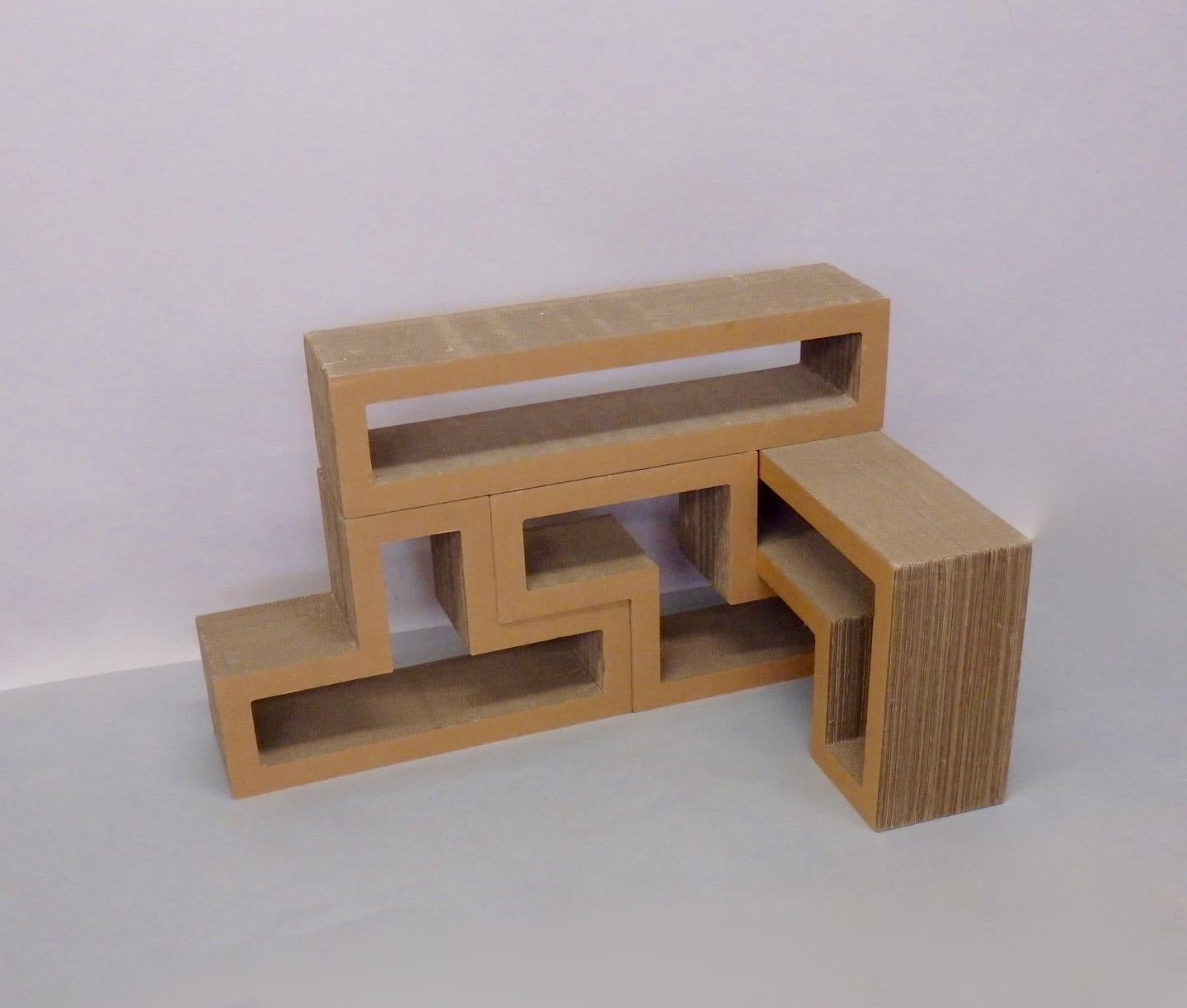 Cardboard Puzzle Piece Modular Shelf or Coffee Table Attributed to Frank Gehry 3