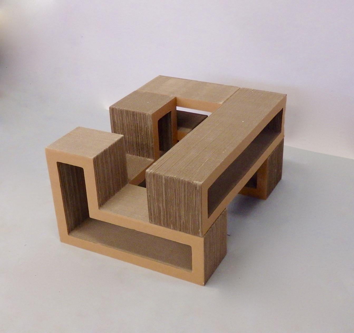 Cardboard Puzzle Piece Modular Shelf or Coffee Table Attributed to Frank Gehry 1