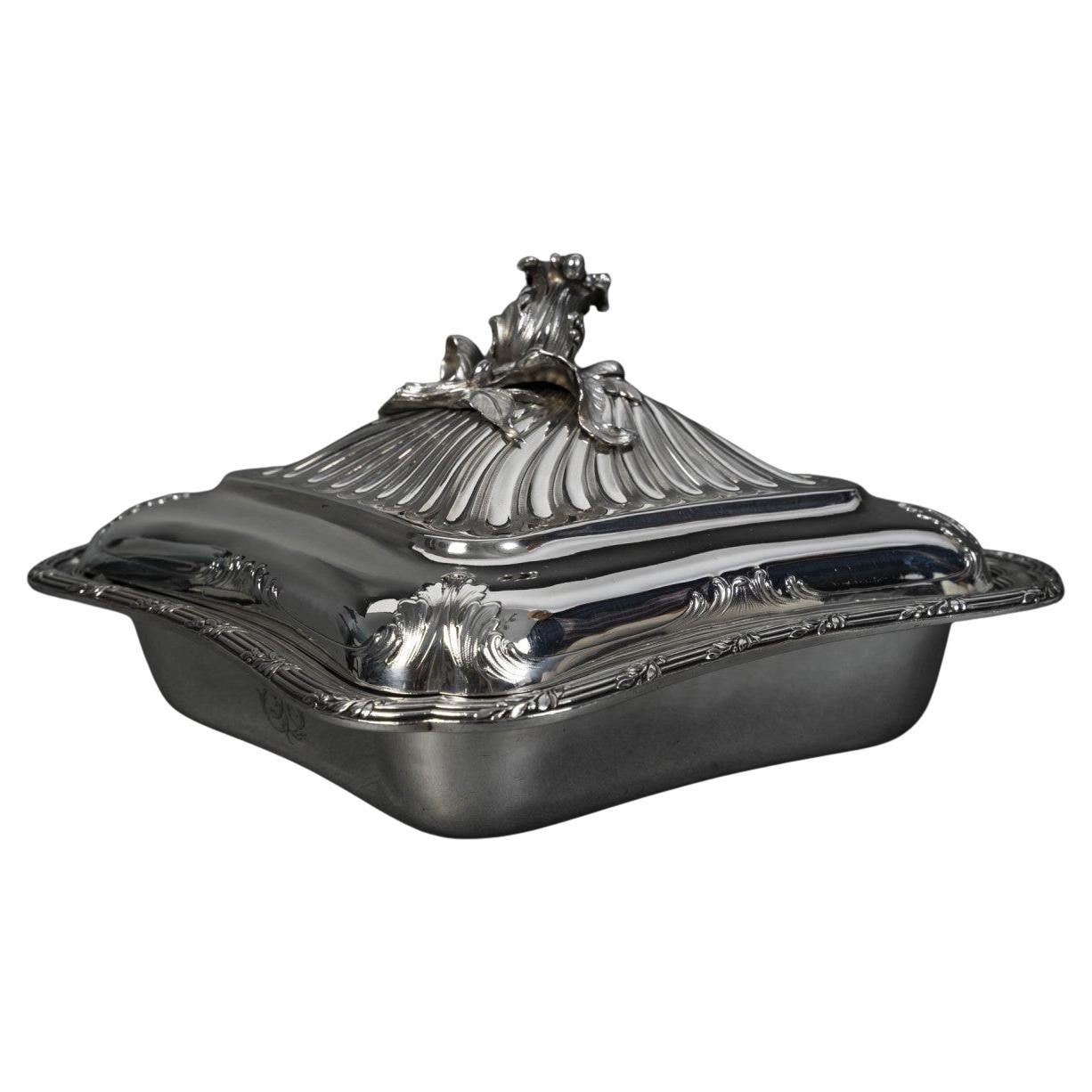 CARDEILHAC - 19th-Century Solid Silver Covered Vegetable Dish For Sale
