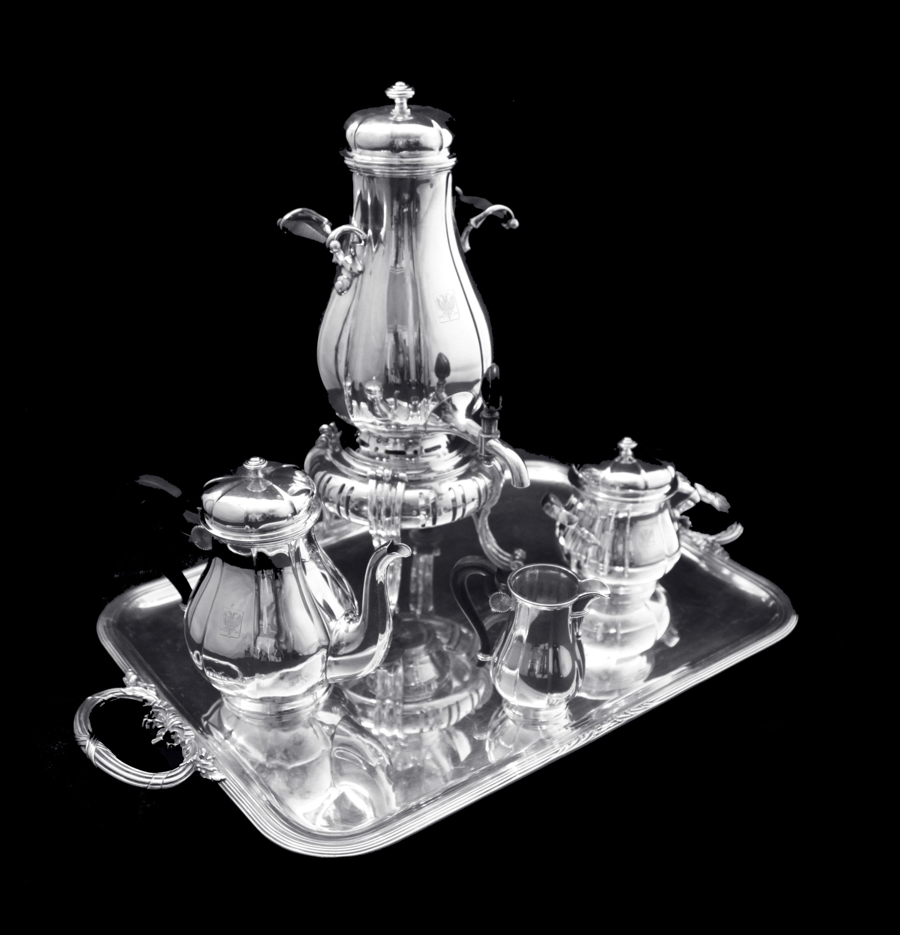 Cardeilhac:  5pc. ¡Juego de Té Antiguo Francés de Sterling con Bandeja Puiforcat de Sterling ! Luis XVI en venta