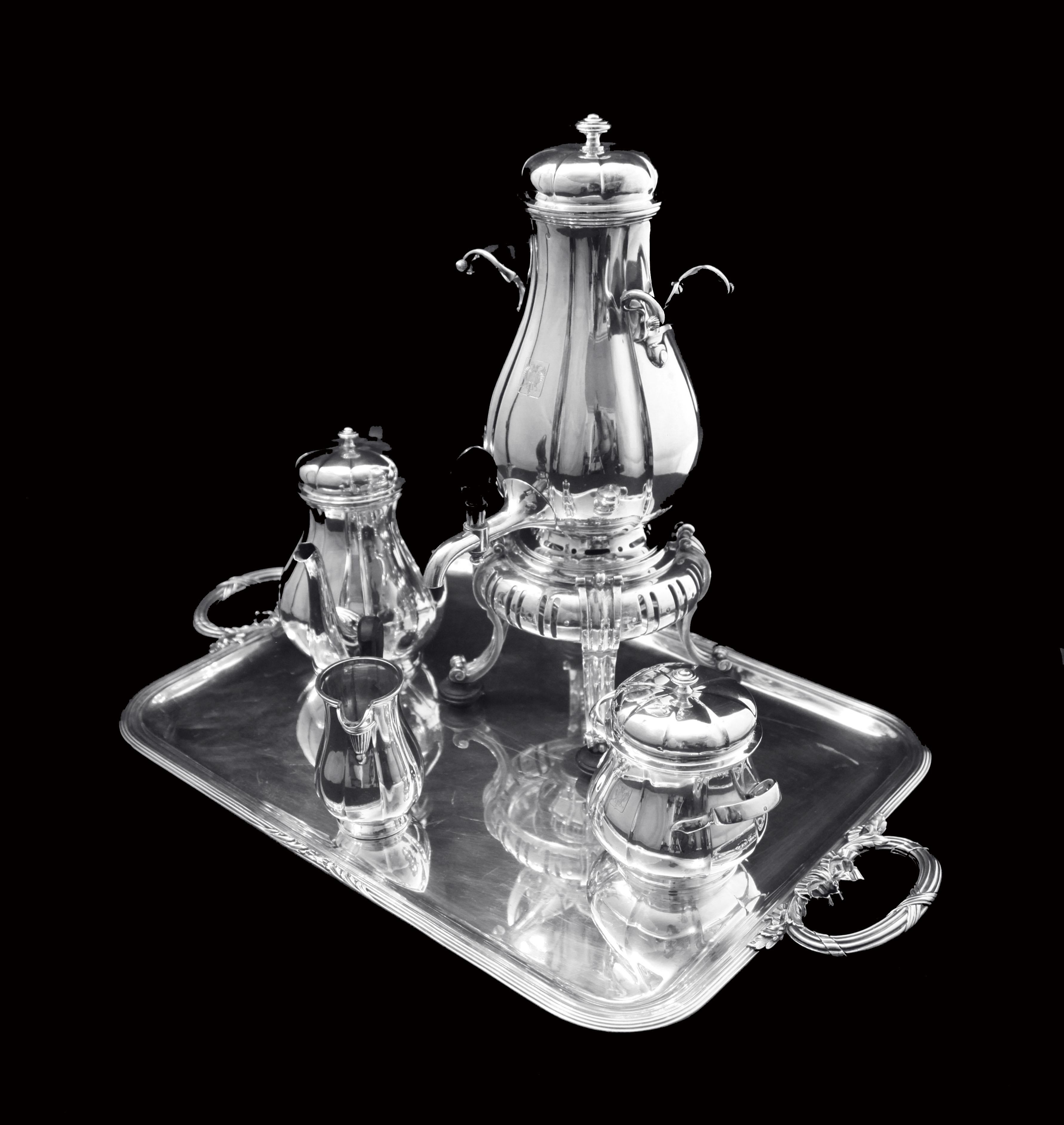Cardeilhac:  5pc. ¡Juego de Té Antiguo Francés de Sterling con Bandeja Puiforcat de Sterling ! en Bueno estado para la venta en Wilmington, DE