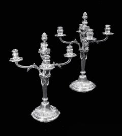 Cardeilhac (Christofle) - Two 5-Candle French 950 Sterling Silver Candelabra