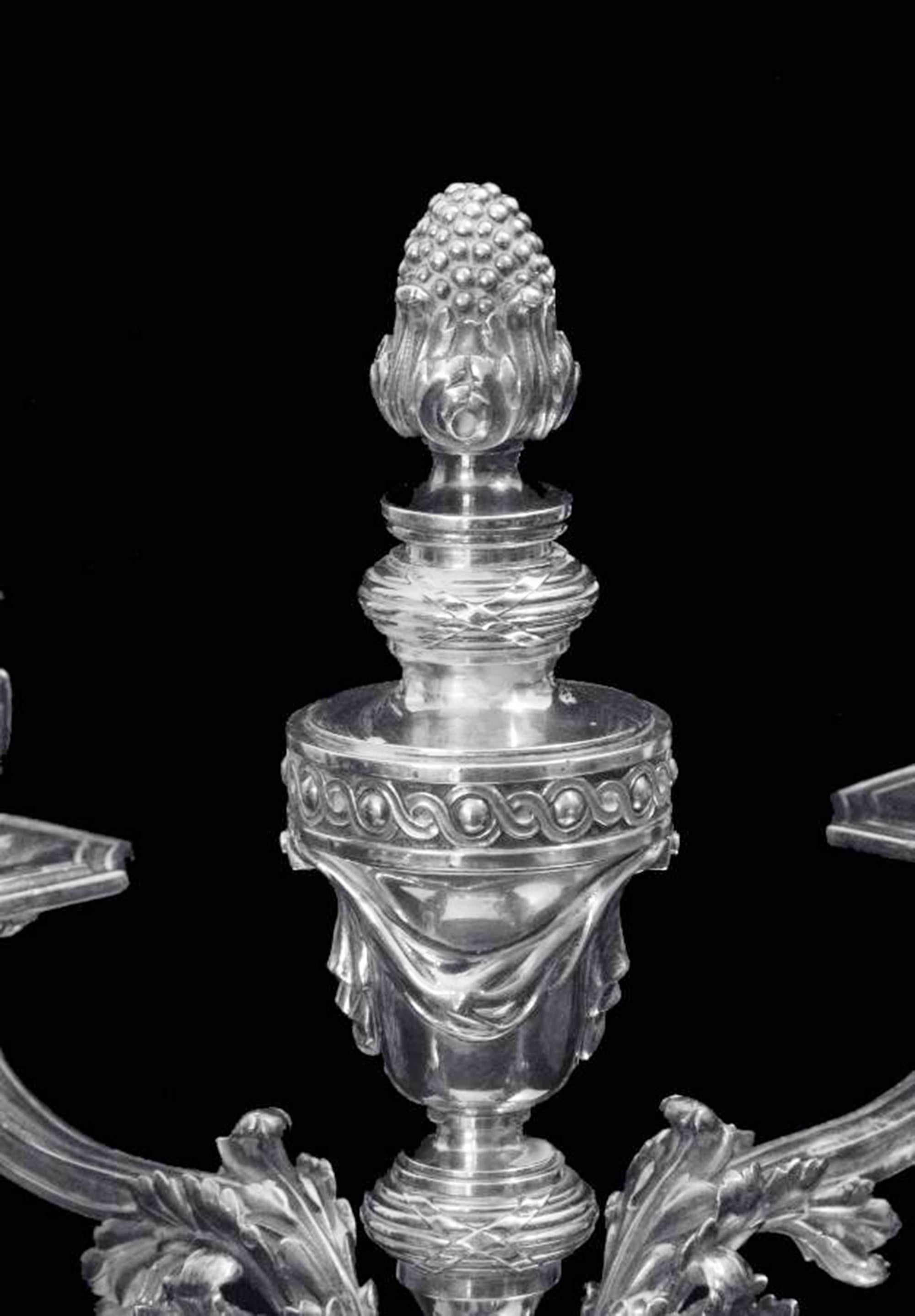 19th Century Cardeilhac (Christofle) - Two 5-Candle French 950 Sterling Silver Candelabra For Sale