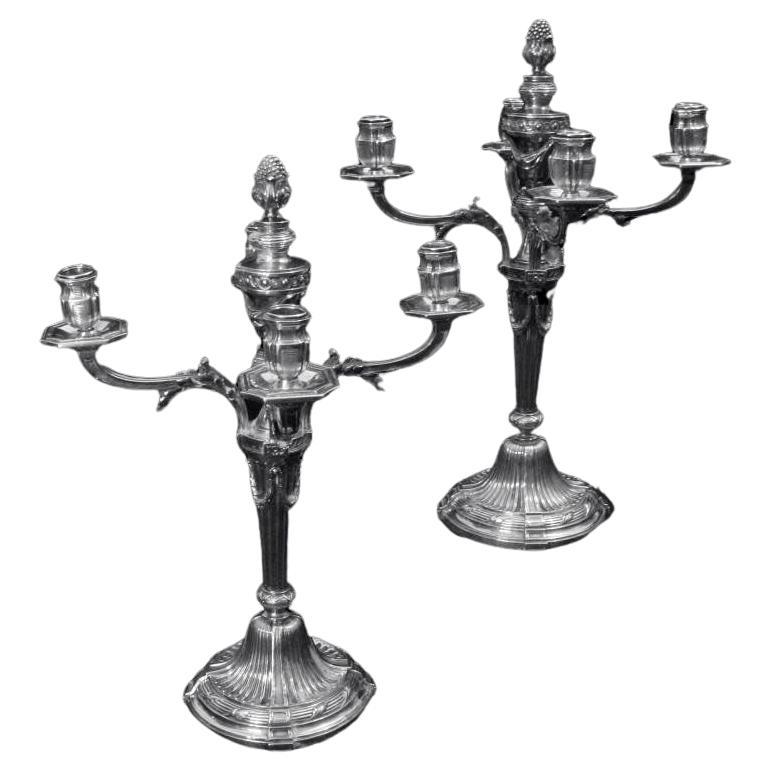 Cardeilhac (Christofle) - Two 5-Candle French 950 Sterling Silver Candelabra For Sale