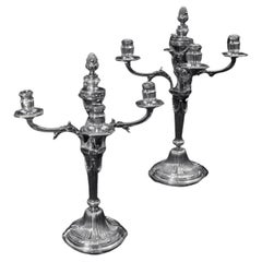 Cardeilhac (Christofle) - Two 5-Candle French 950 Sterling Silver Candelabra