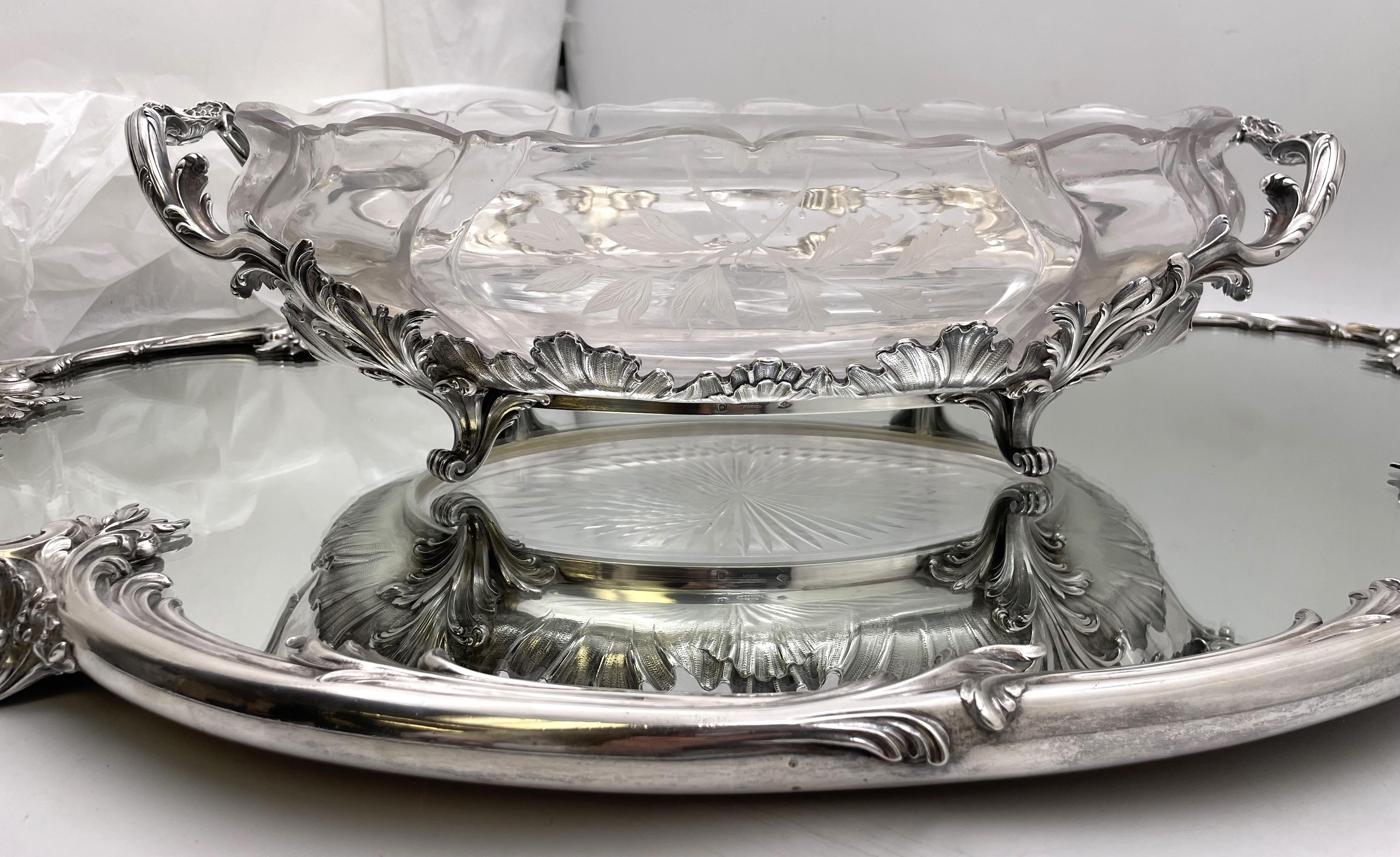 Cardeilhac French Sterling Silver Mirrored Plateau & Centerpiece Bowl Rococo In Good Condition For Sale In New York, NY