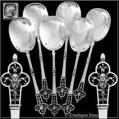 Cardeilhac Masterpiece French Sterling Silver Ice Cream Spoons Set Renaissance