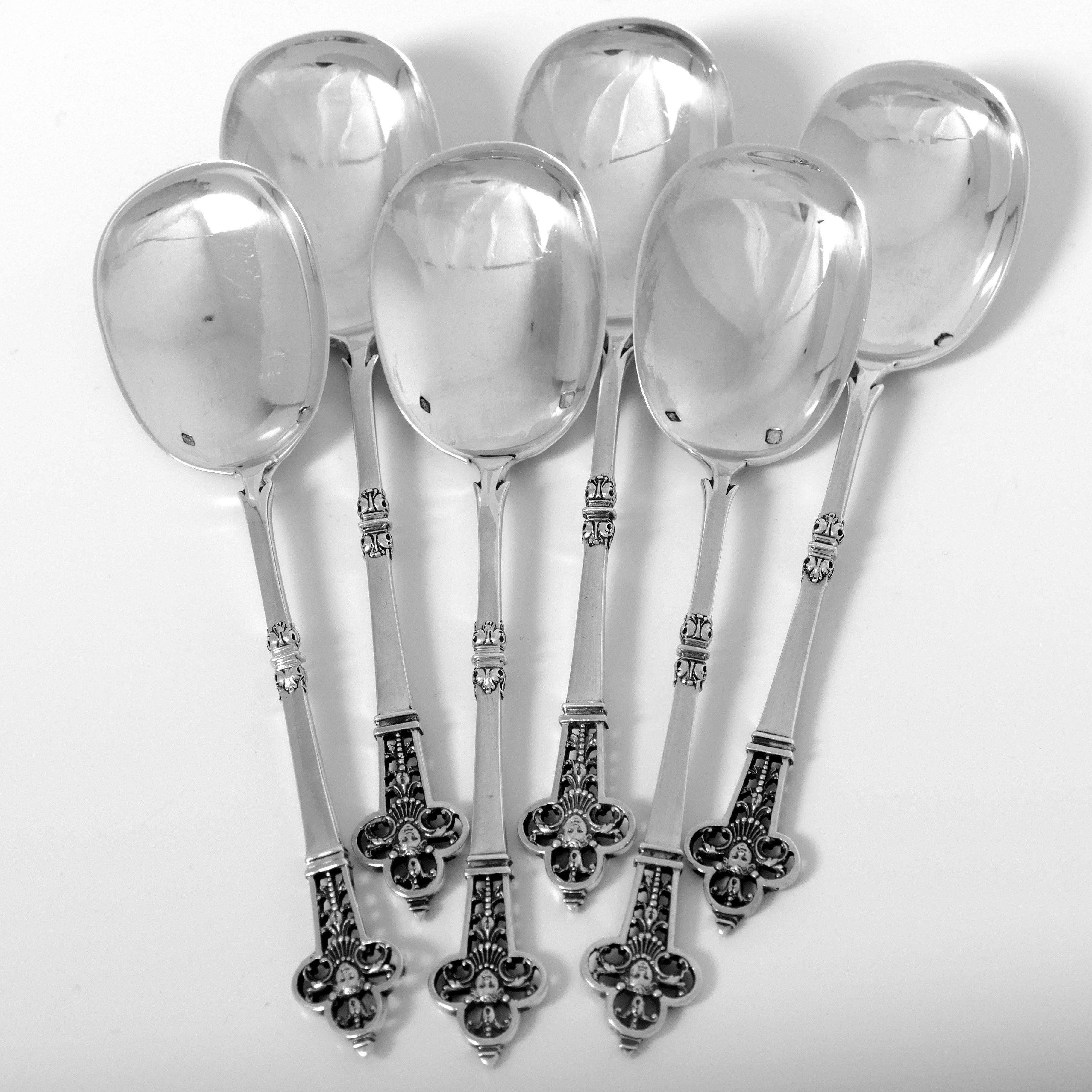 Cardeilhac Masterpiece French Sterling Silver Ice Cream Spoons Set Renaissance In Good Condition In TRIAIZE, PAYS DE LOIRE