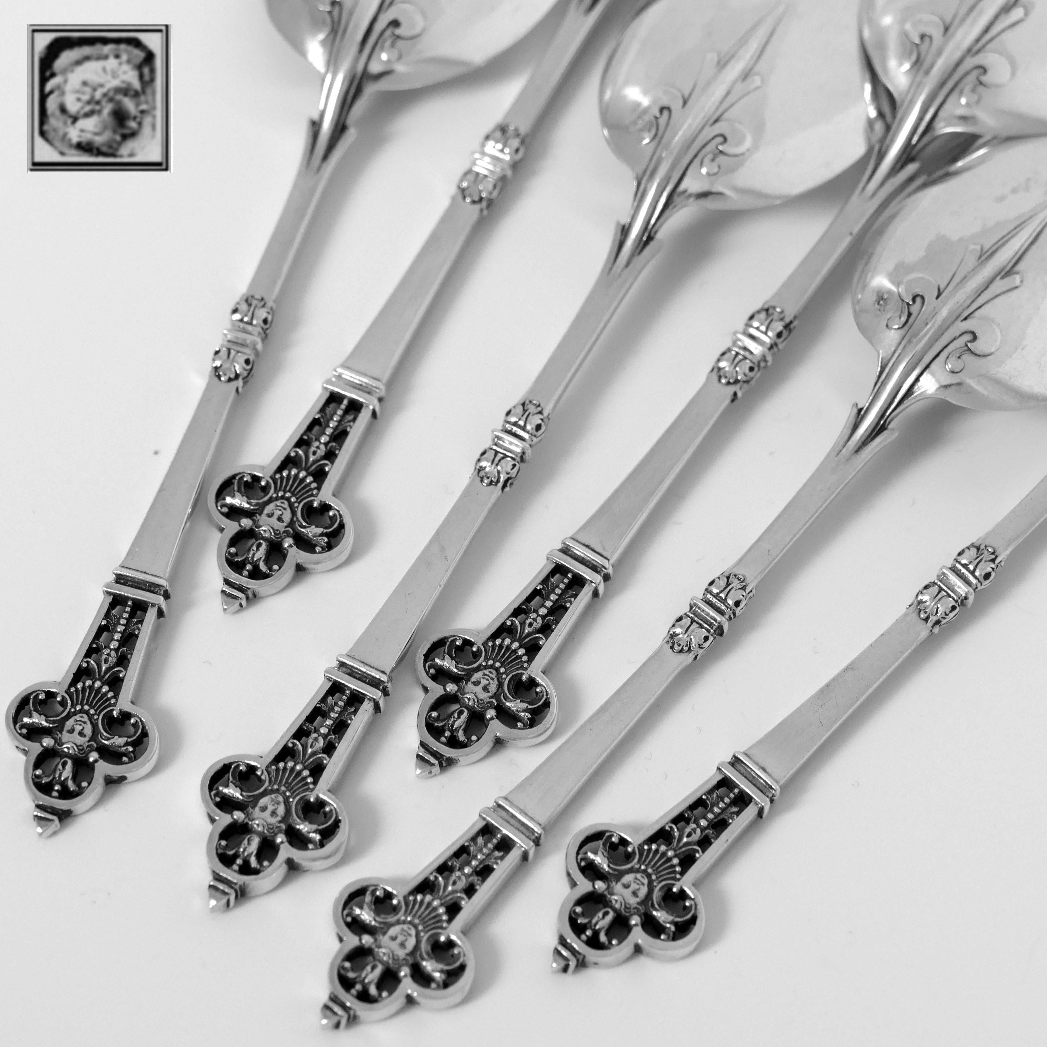Late 19th Century Cardeilhac Masterpiece French Sterling Silver Ice Cream Spoons Set Renaissance