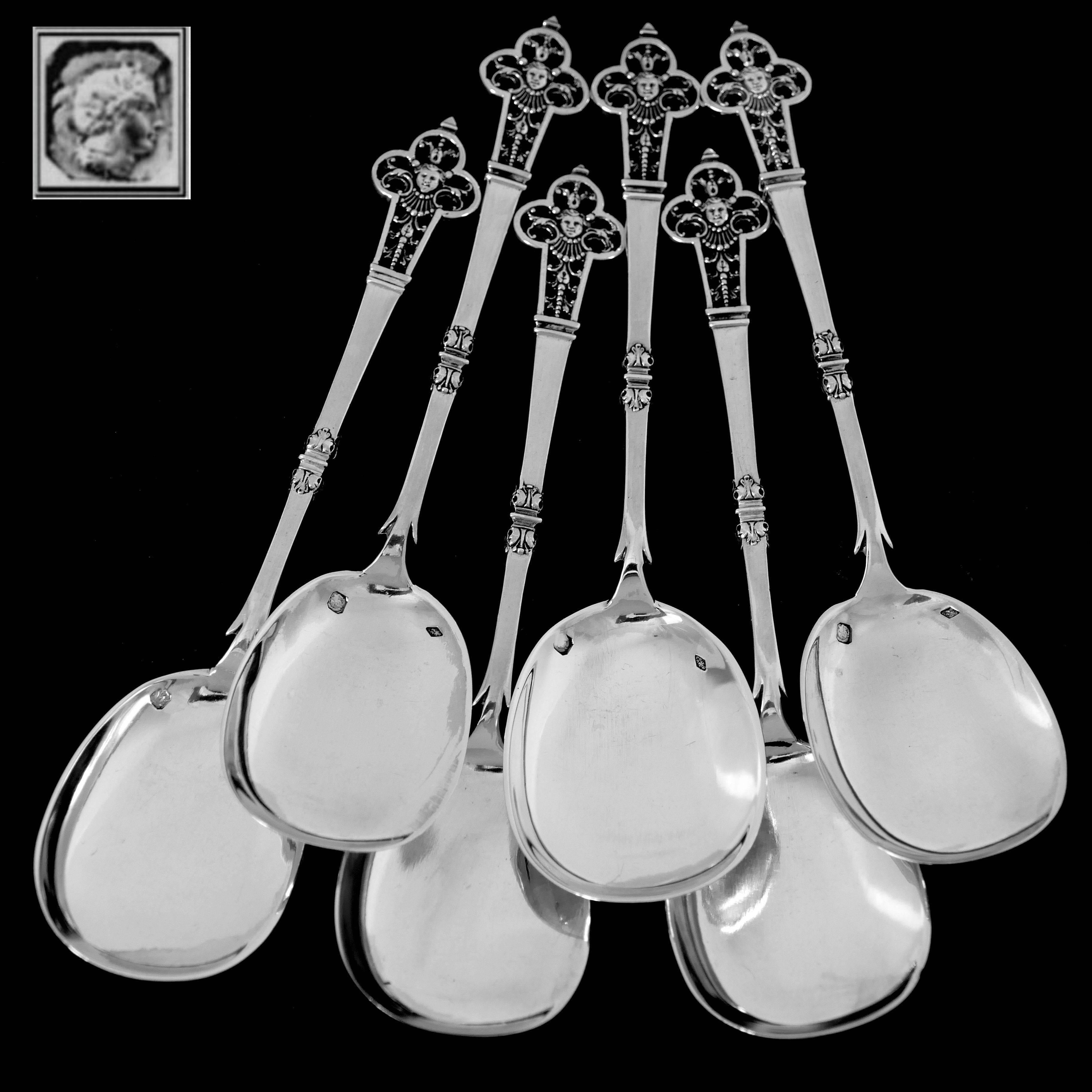 Cardeilhac Masterpiece French Sterling Silver Ice Cream Spoons Set Renaissance 1