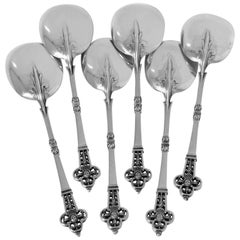 Cardeilhac Masterpiece French Sterling Silver Ice Cream Spoons Set Renaissance