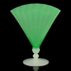 Carder Era Steuben Style Jade Green Alabaster White Antique Art Glass Fan Vase