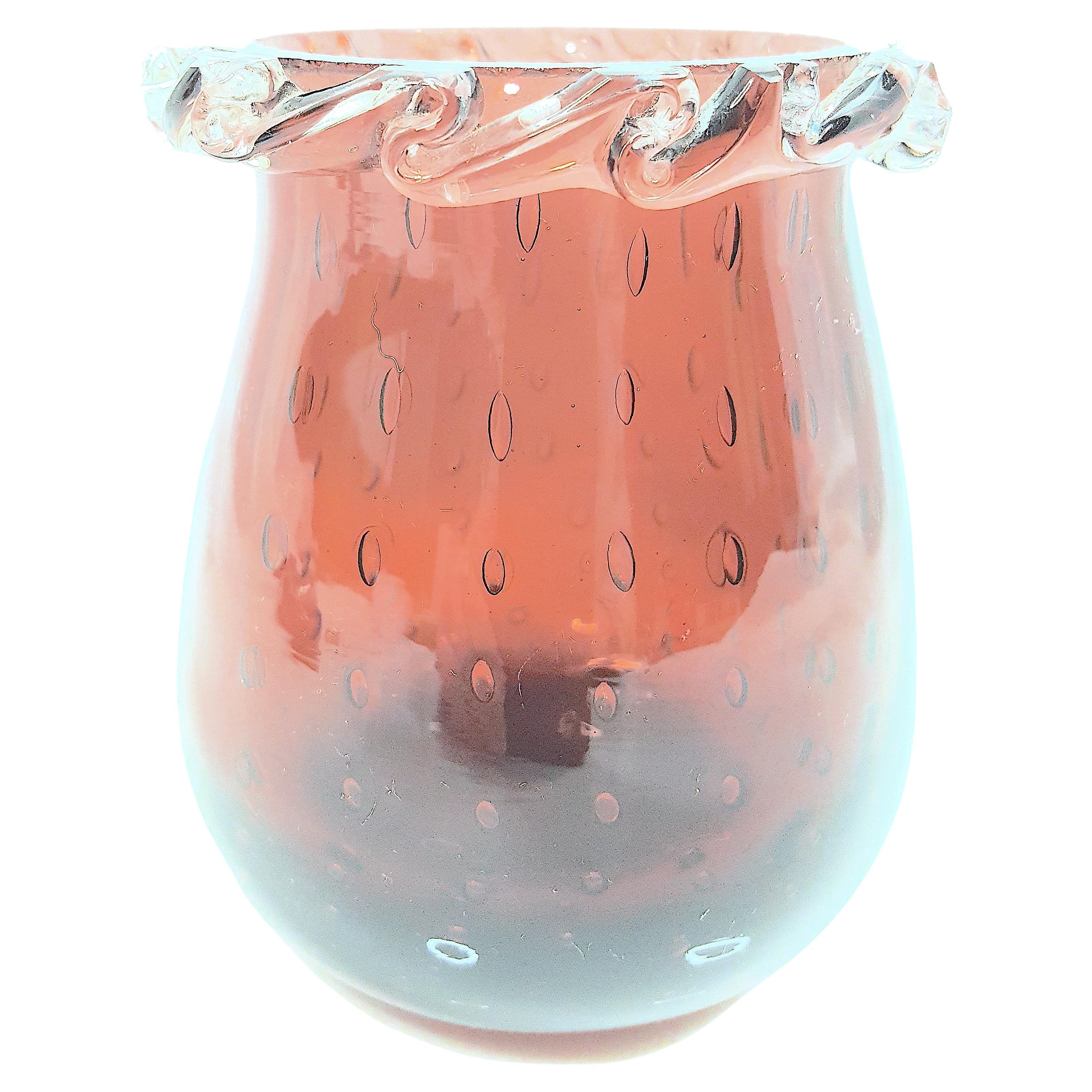 Carder Steuben Rare ThickLipWrap Application CrystalCased Amethyst Bubbly Vase, Kristallbeschichtete Kristall