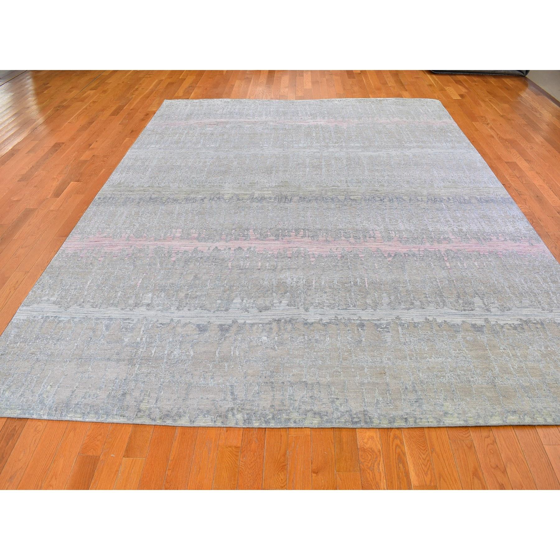 Modern Cardiac Design with Pastel Colors Textured Wool & Silk Handmade Rug 9'0