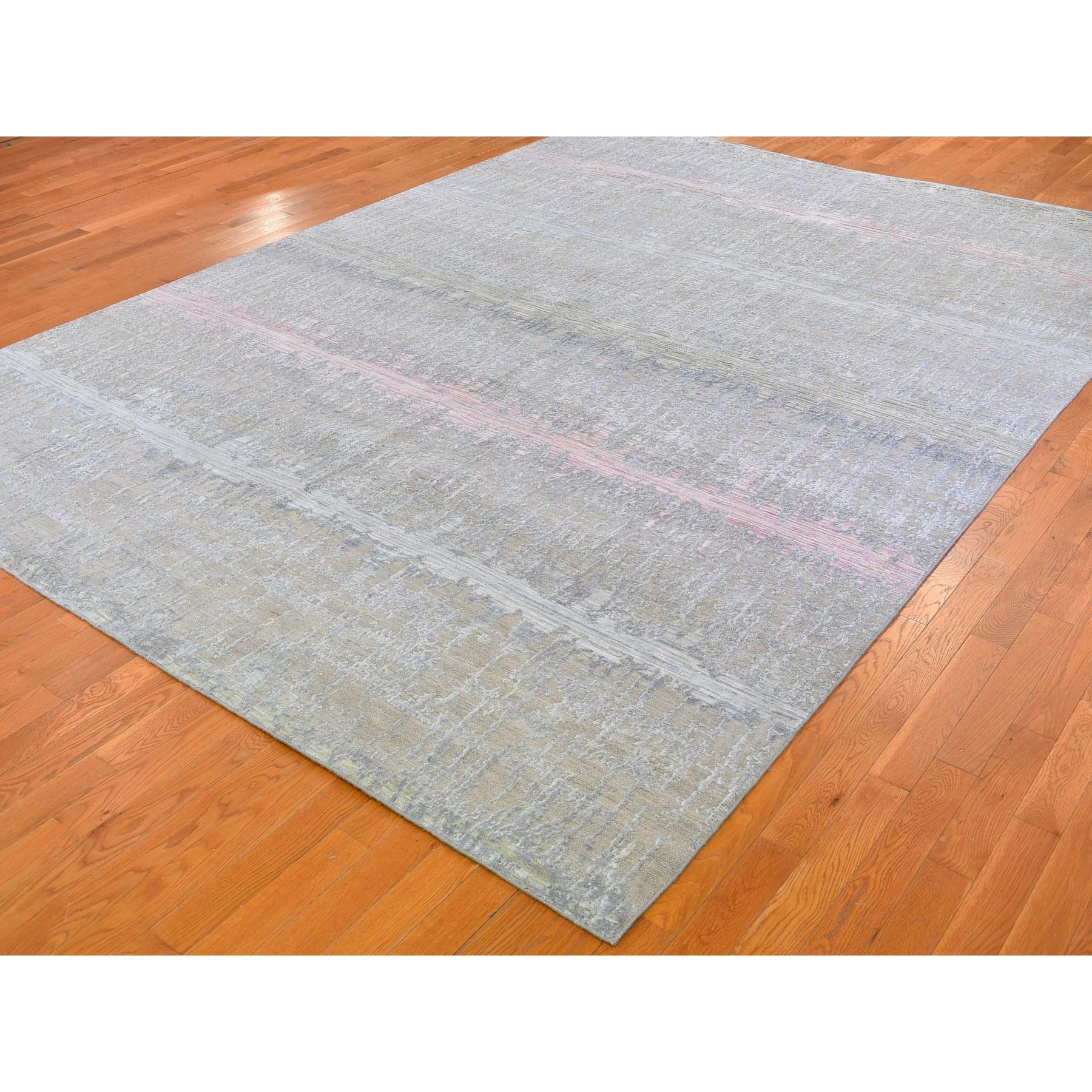 Indian Cardiac Design with Pastel Colors Textured Wool & Silk Handmade Rug 9'0