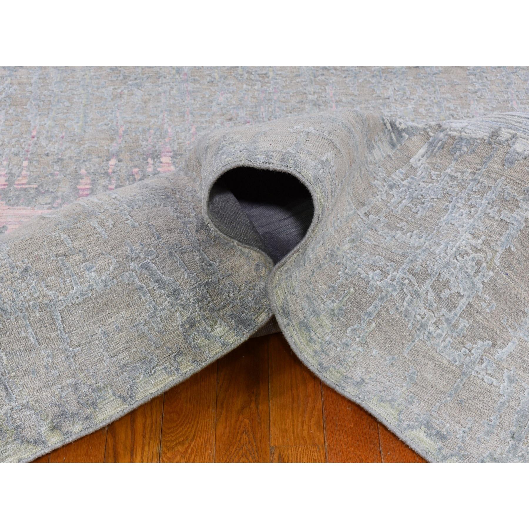 Cardiac Design with Pastel Colors Textured Wool & Silk Handmade Rug 9'0