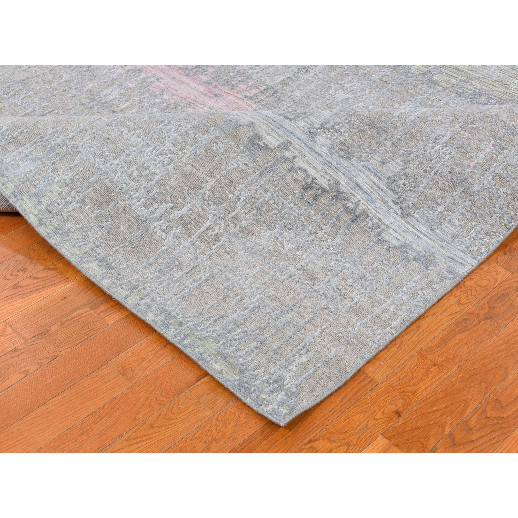 Contemporary Cardiac Design with Pastel Colors Textured Wool & Silk Handmade Rug 9'0