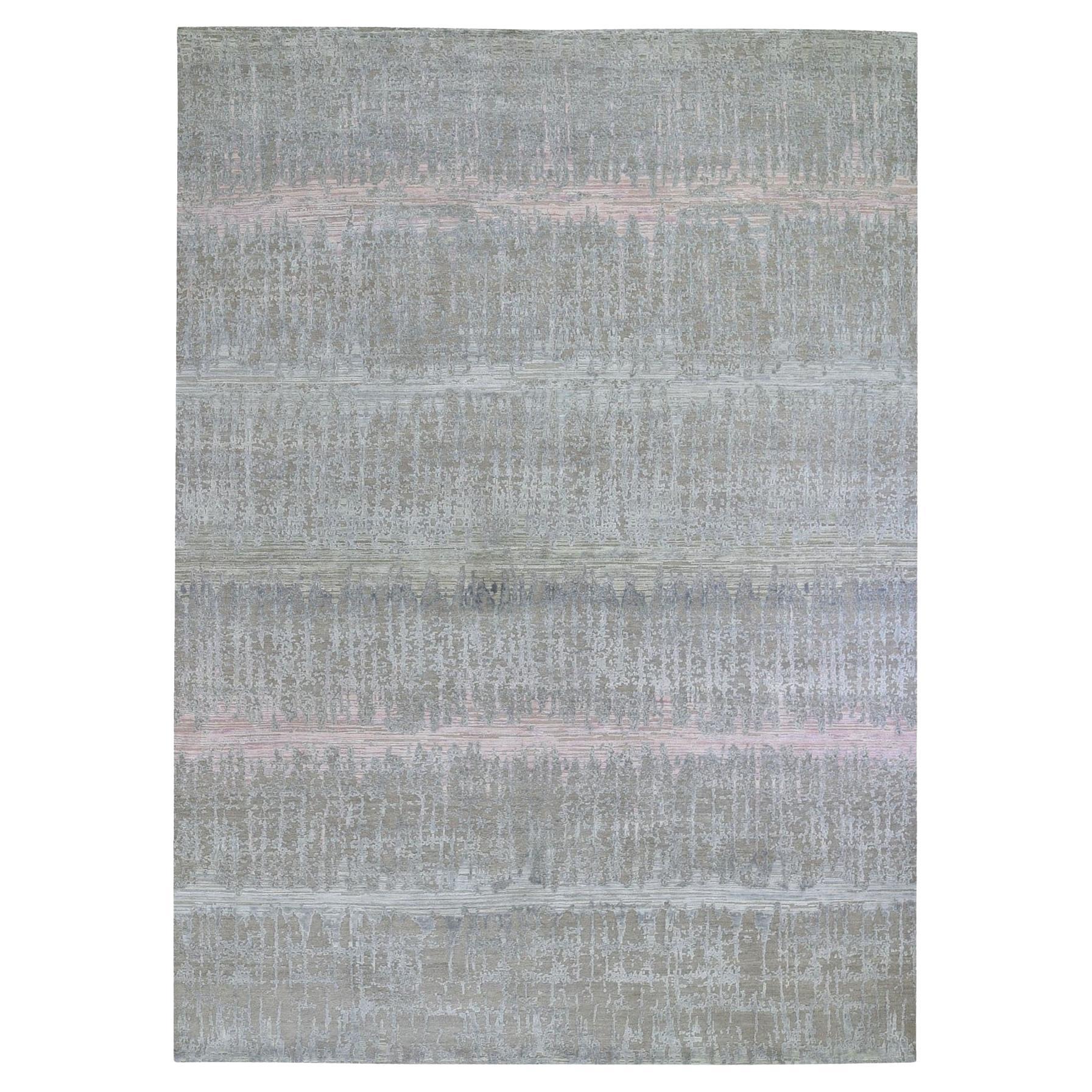 Cardiac Design with Pastel Colors Textured Wool & Silk Handmade Rug 9'0" x 12'5"