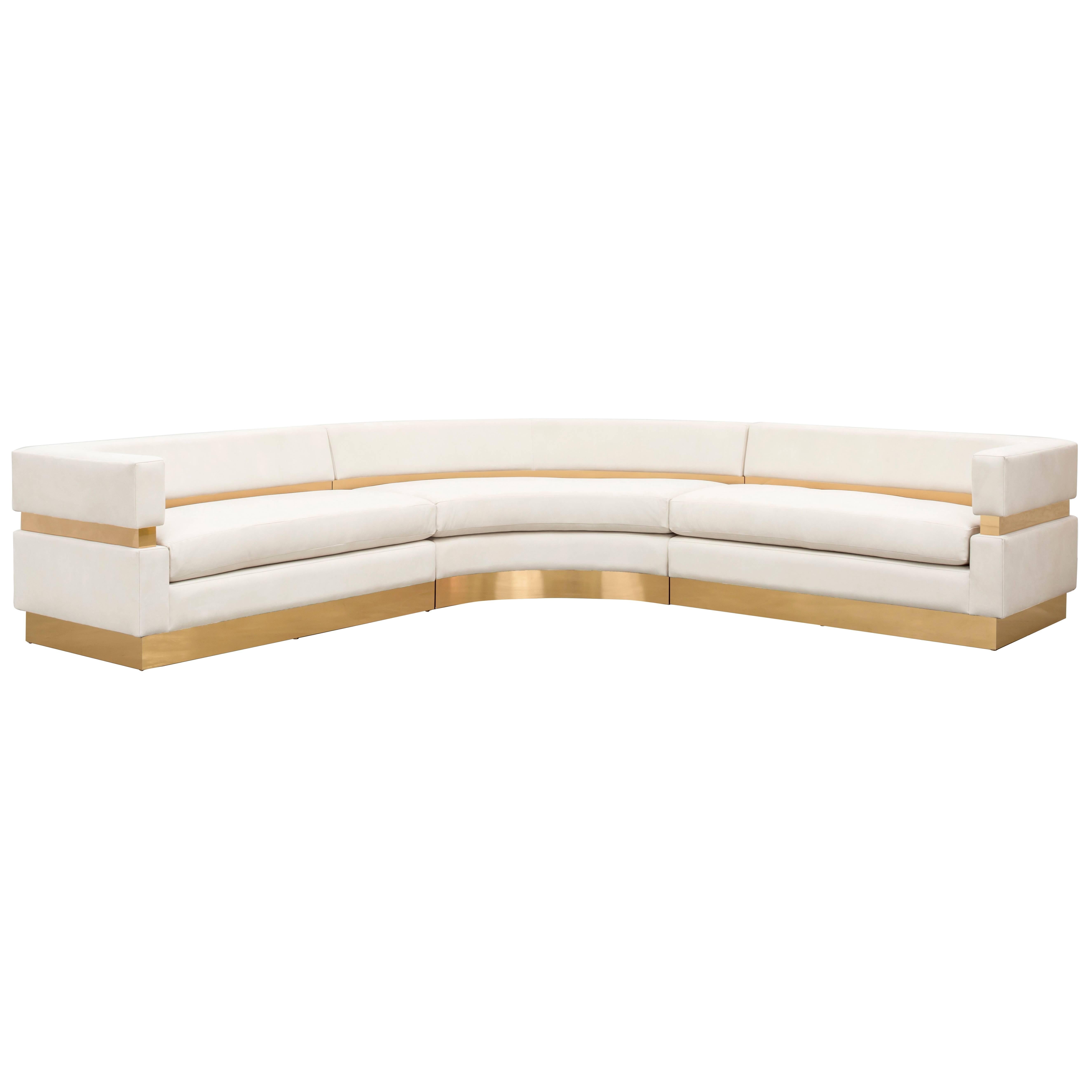 CARDIN SECTIONAL - Modern Leather Sectional Sofa with Metal Inlay and Base