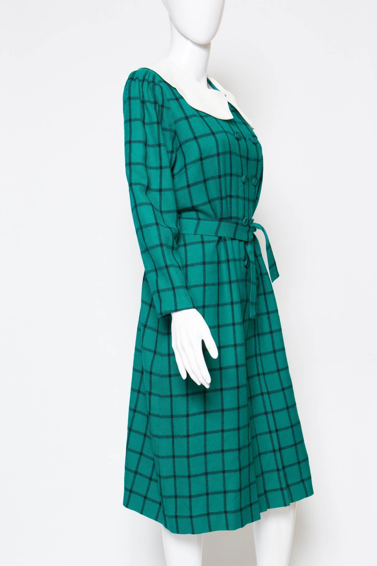 Women's Pierre Cardin Wool Green Dress For Sale