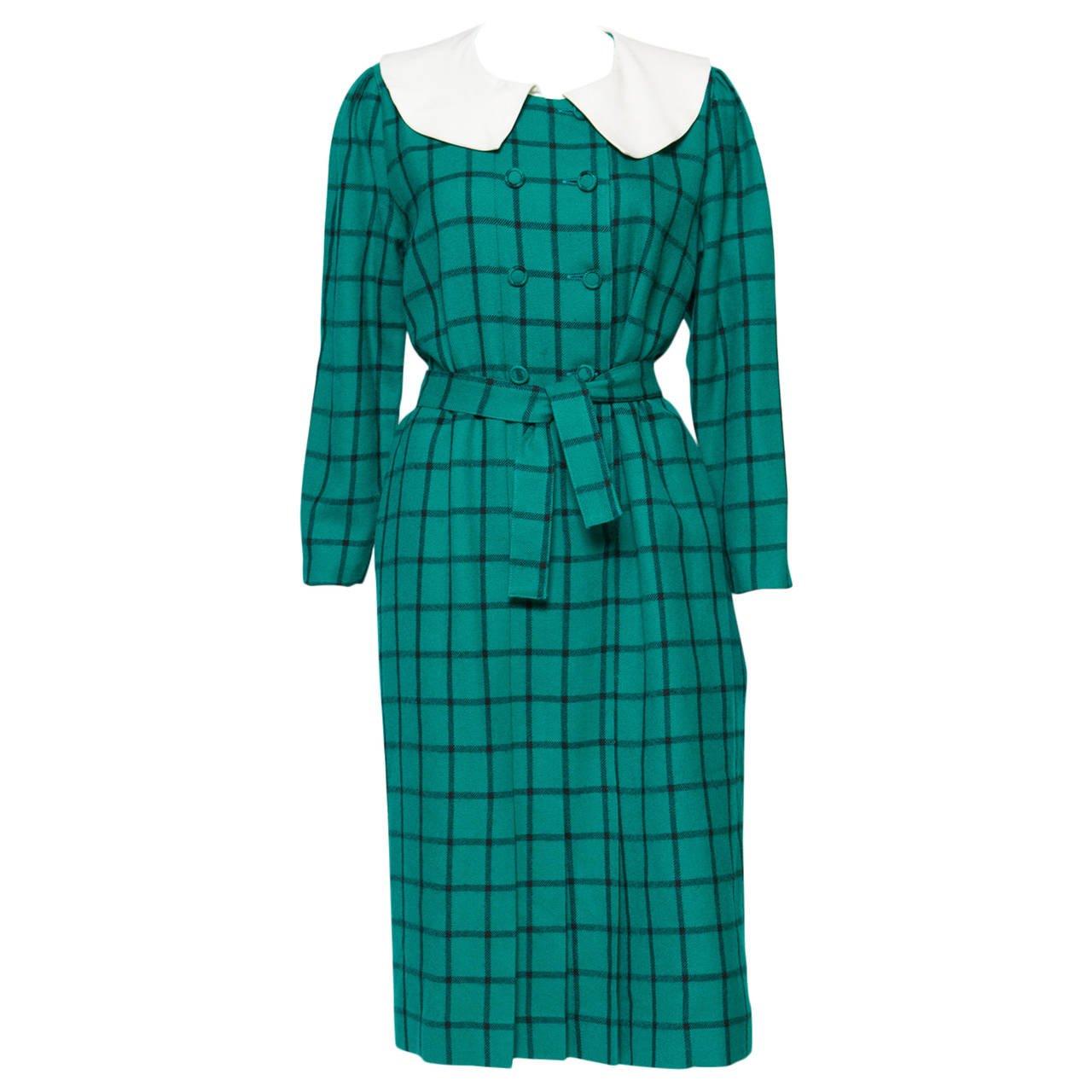 Pierre Cardin Wool Green Dress For Sale