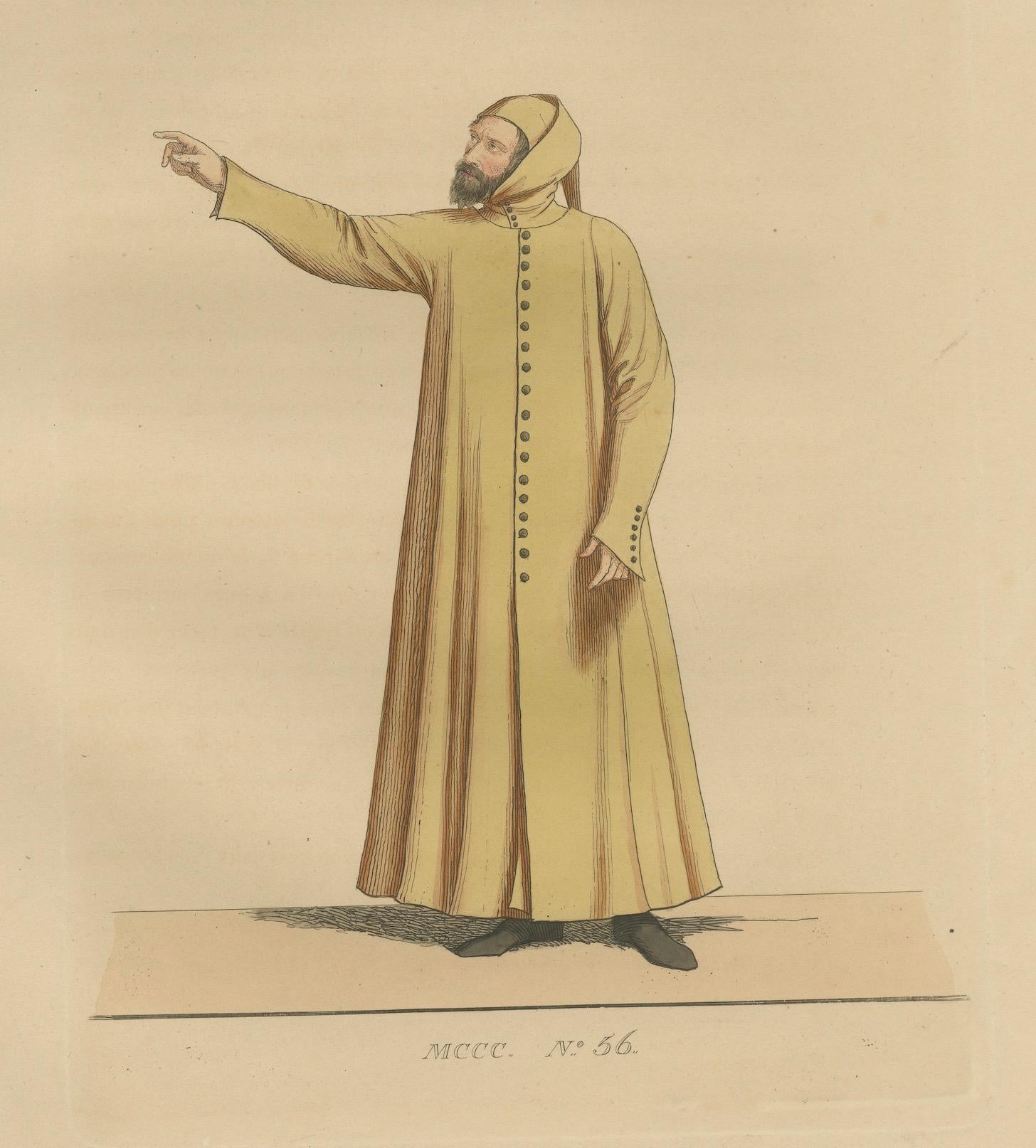 Engraved Cardinal, Commoner, and Florentine Noble in 15th-Century Italian Costume, 1845 For Sale