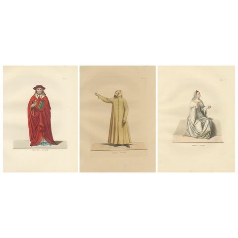 Cardinal, Commoner, and Florentine Noble in 15th-Century Italian Costume, 1845