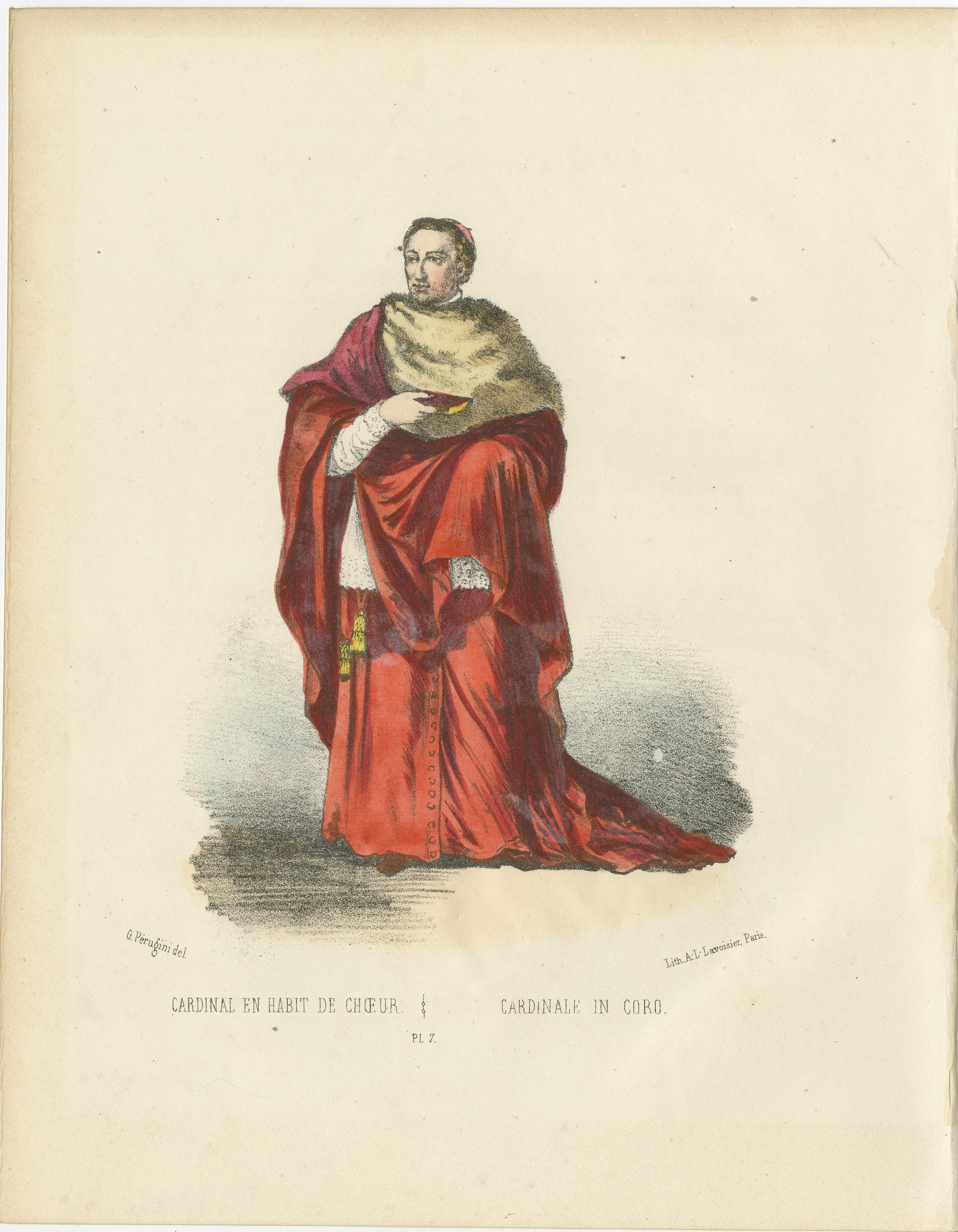 Cardinal en Habit de Chœur (Cardinal in Choir Dress), Plate 7, 1862  

This richly detailed handcolored lithograph, *Cardinal en Habit de Chœur* (Cardinal in Choir Dress), Plate 7 from *Album ou Collection Complète, et Historique des Costumes de la