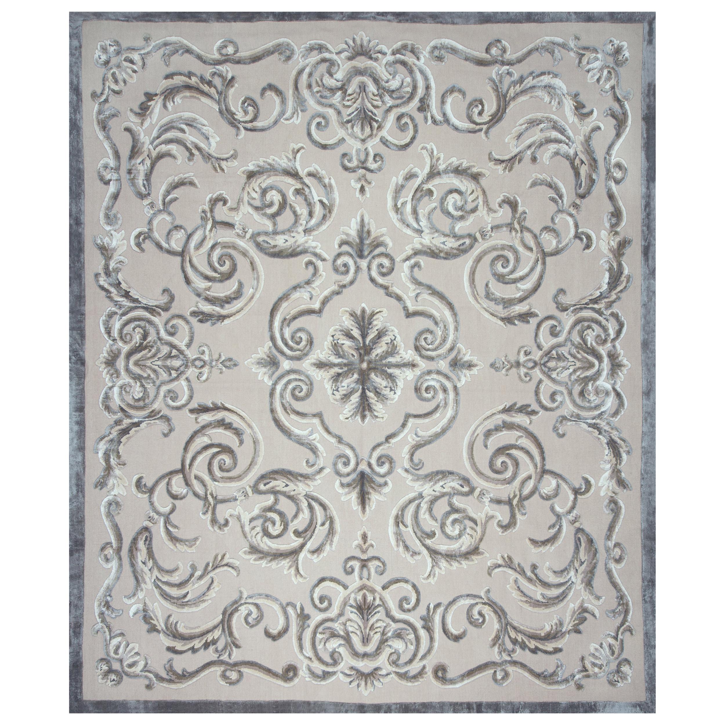 Aubusson inspired silk rug - Cardinal Naturel Ficelle, Edition Bougainville For Sale