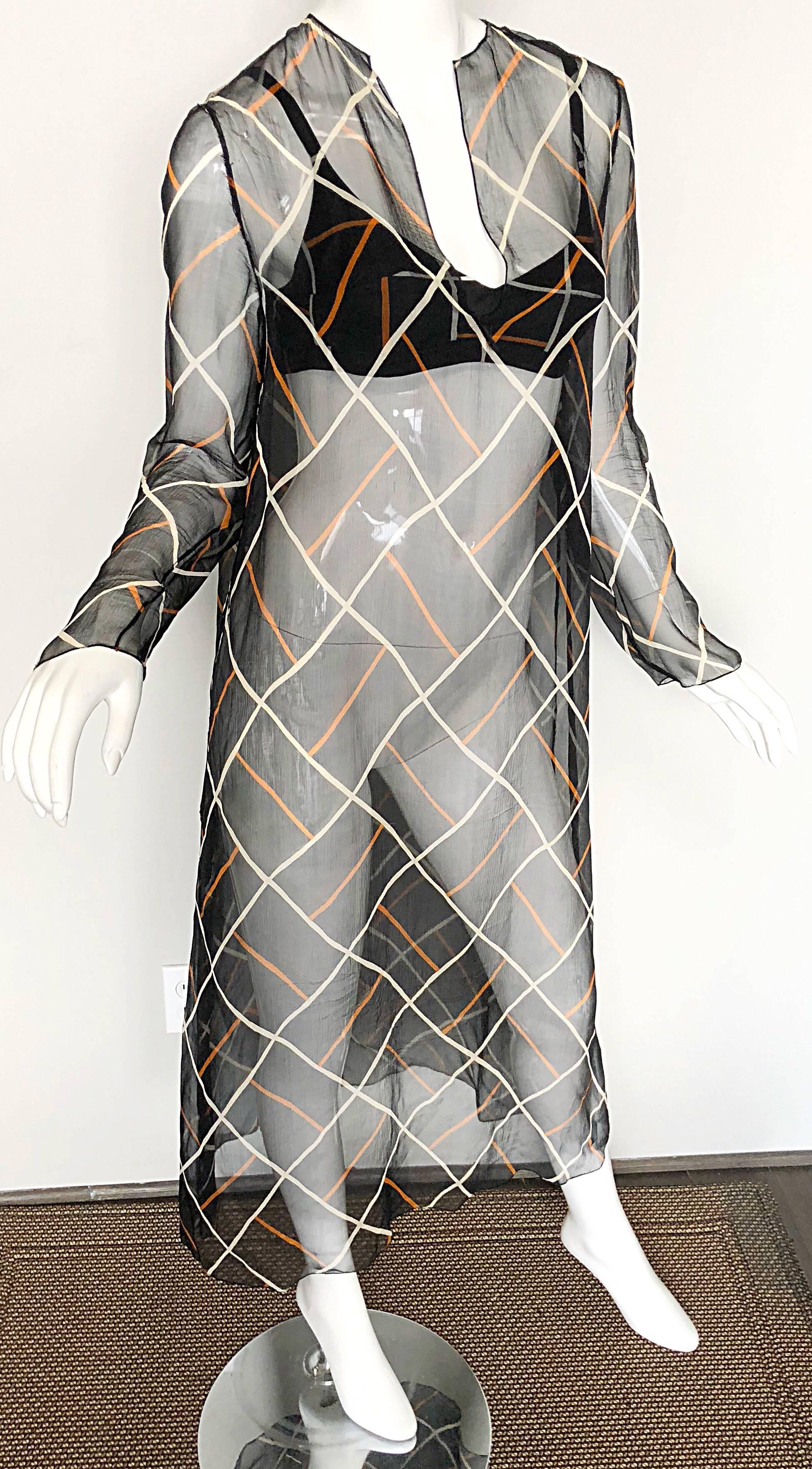 Cardinali 1970er Original Muster Chiffon BH und durchsichtige Vintage 70er Jahre Tunika Kleid im Angebot 2