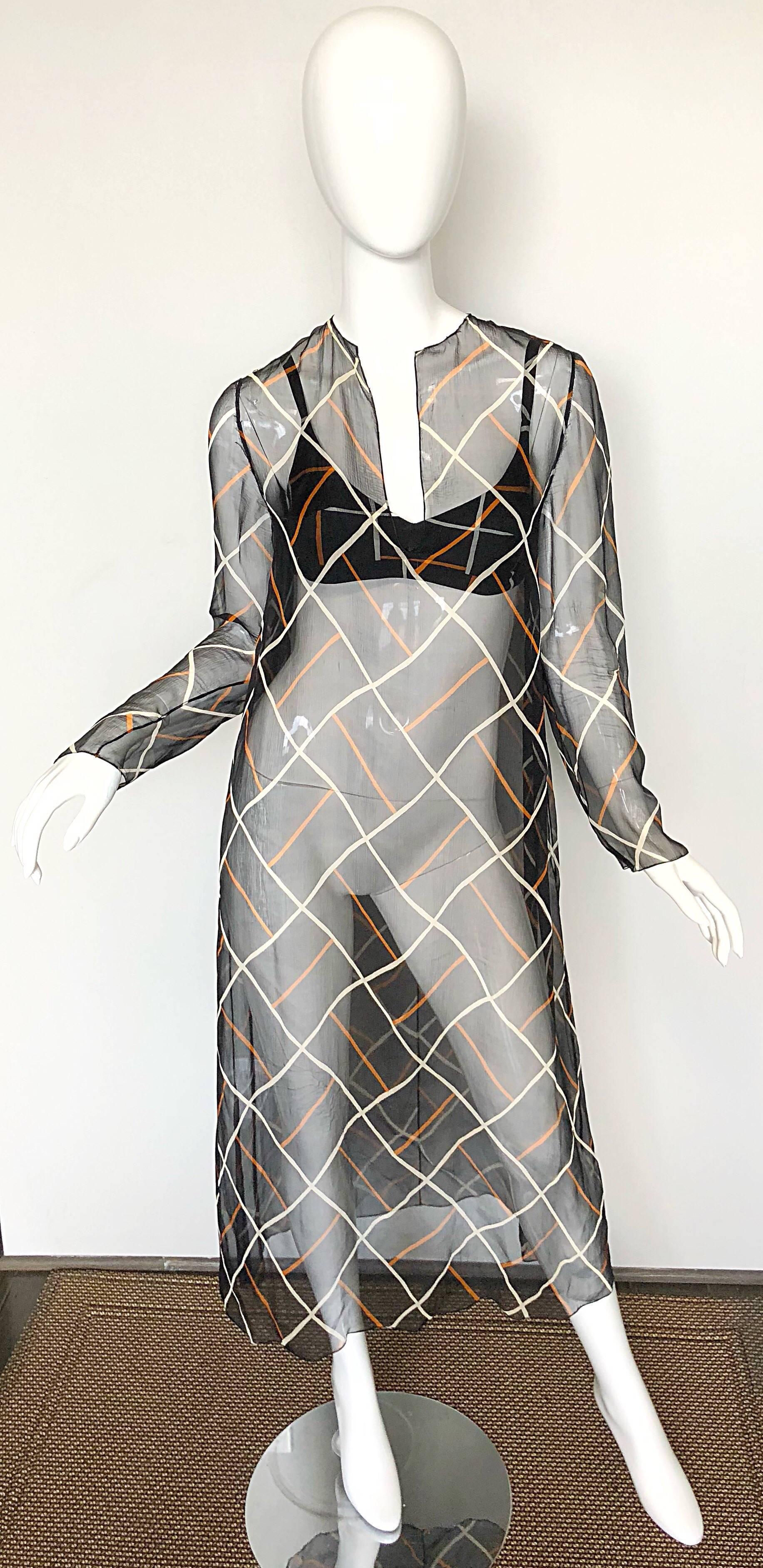 Cardinali 1970er Original Muster Chiffon BH und durchsichtige Vintage 70er Jahre Tunika Kleid im Angebot 4