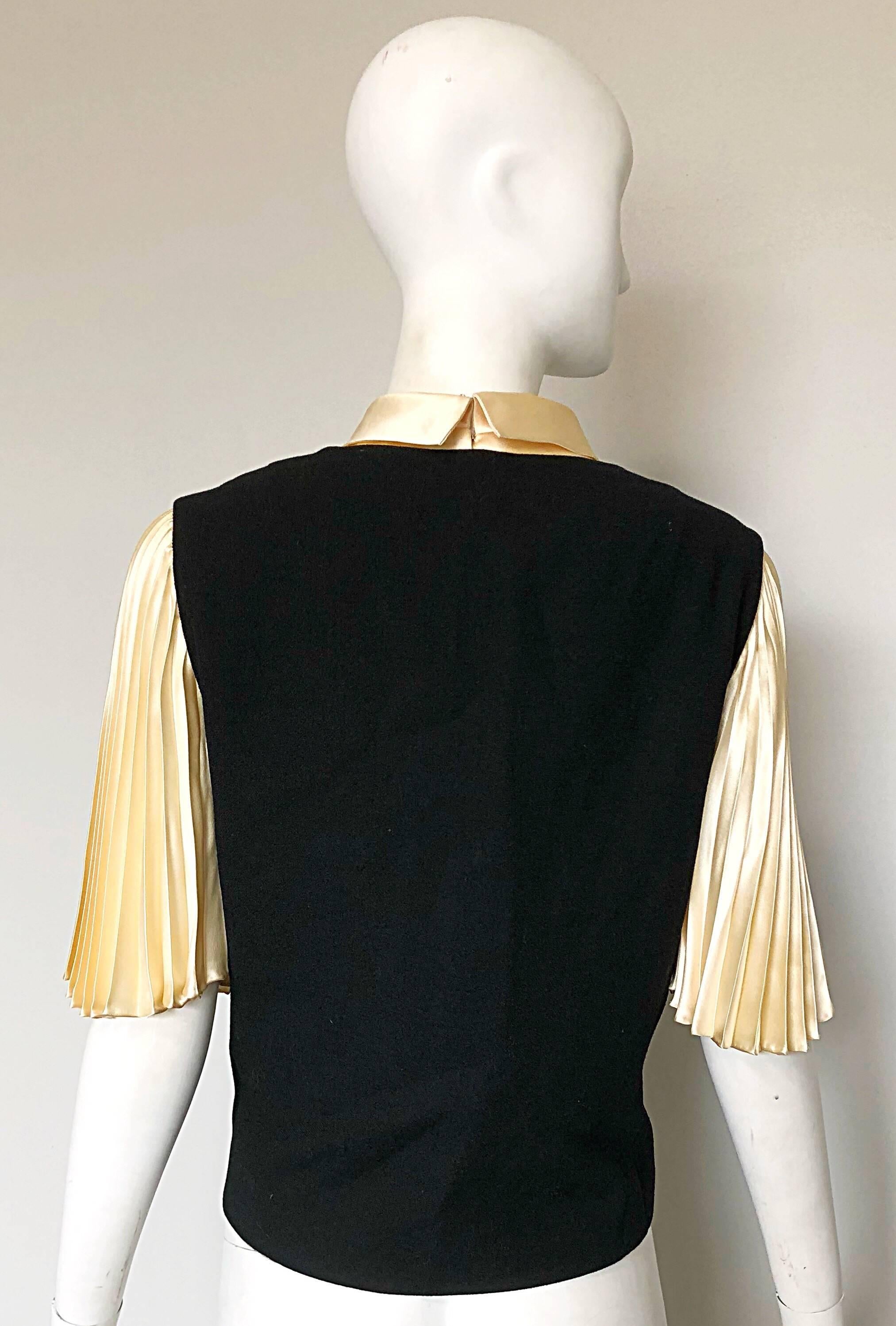 Cardinali 1960s Original Sample Ivory Silk Blouse + Black Rhinestone Waistcoat For Sale 2