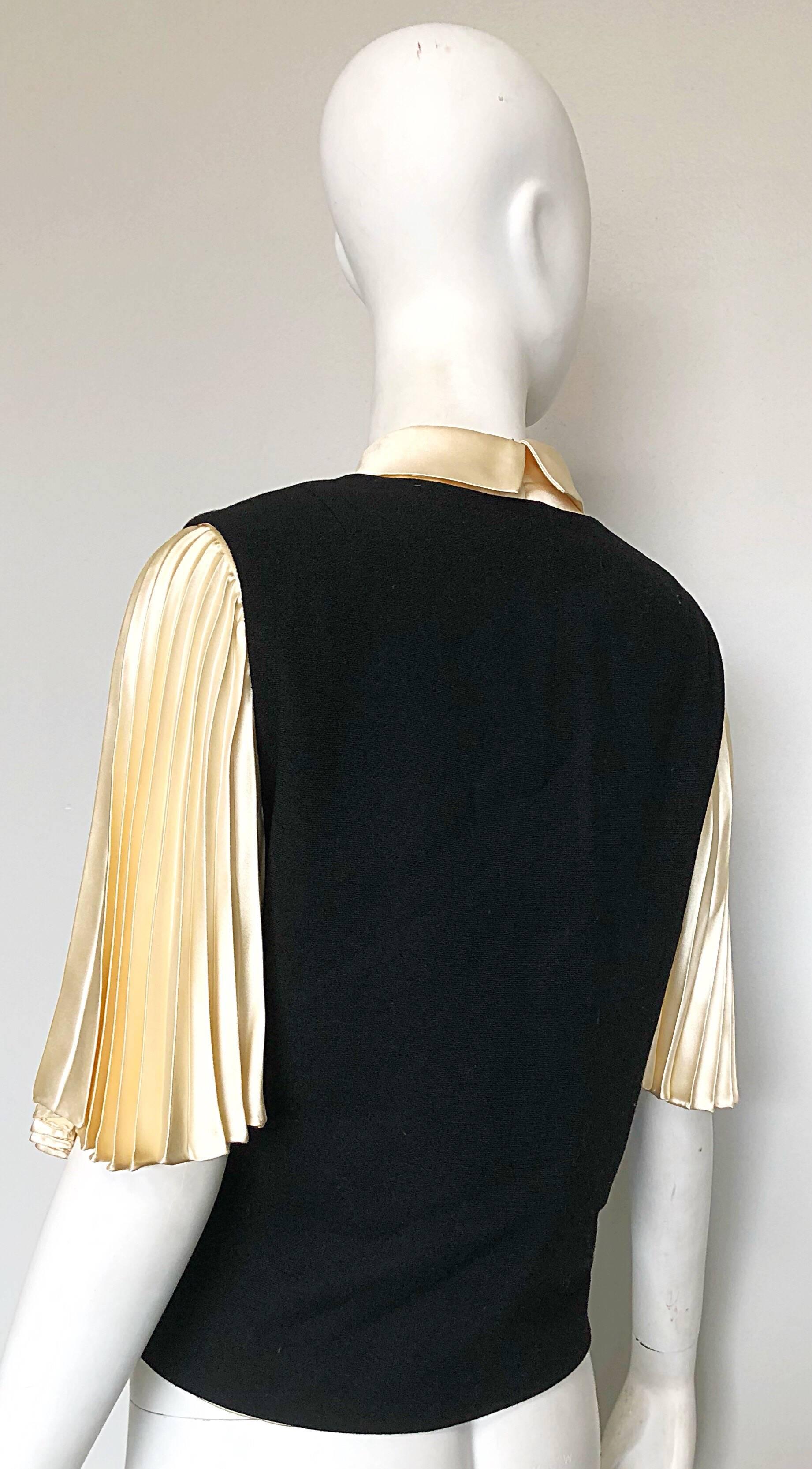 Cardinali 1960s Original Sample Ivory Silk Blouse + Black Rhinestone Waistcoat For Sale 3
