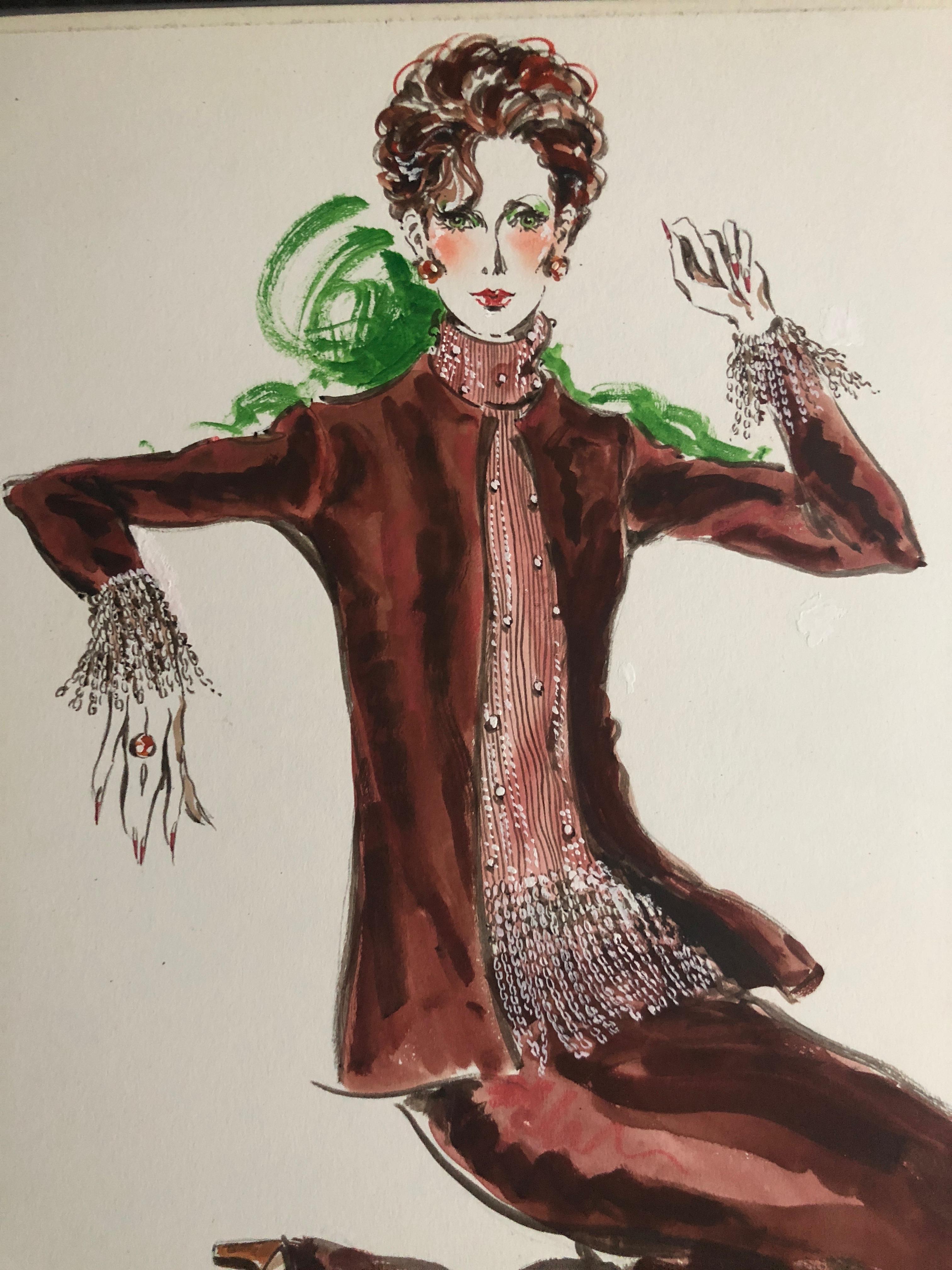 Cardinali Fashion 1970's Original Fashion Illustration by Robert W. Richards In Excellent Condition For Sale In Cloverdale, CA