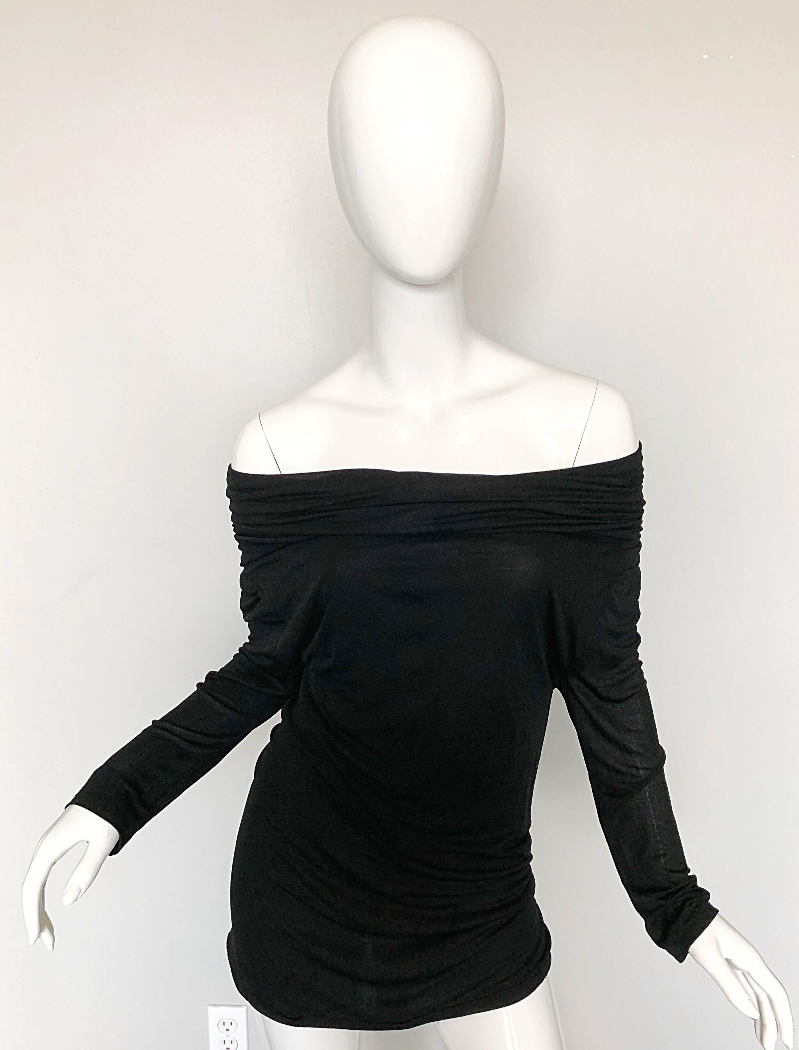 Black Cardinali Original 1972 Spring Sample Silk Jersey Vintage 1970s Grecian Blouse For Sale