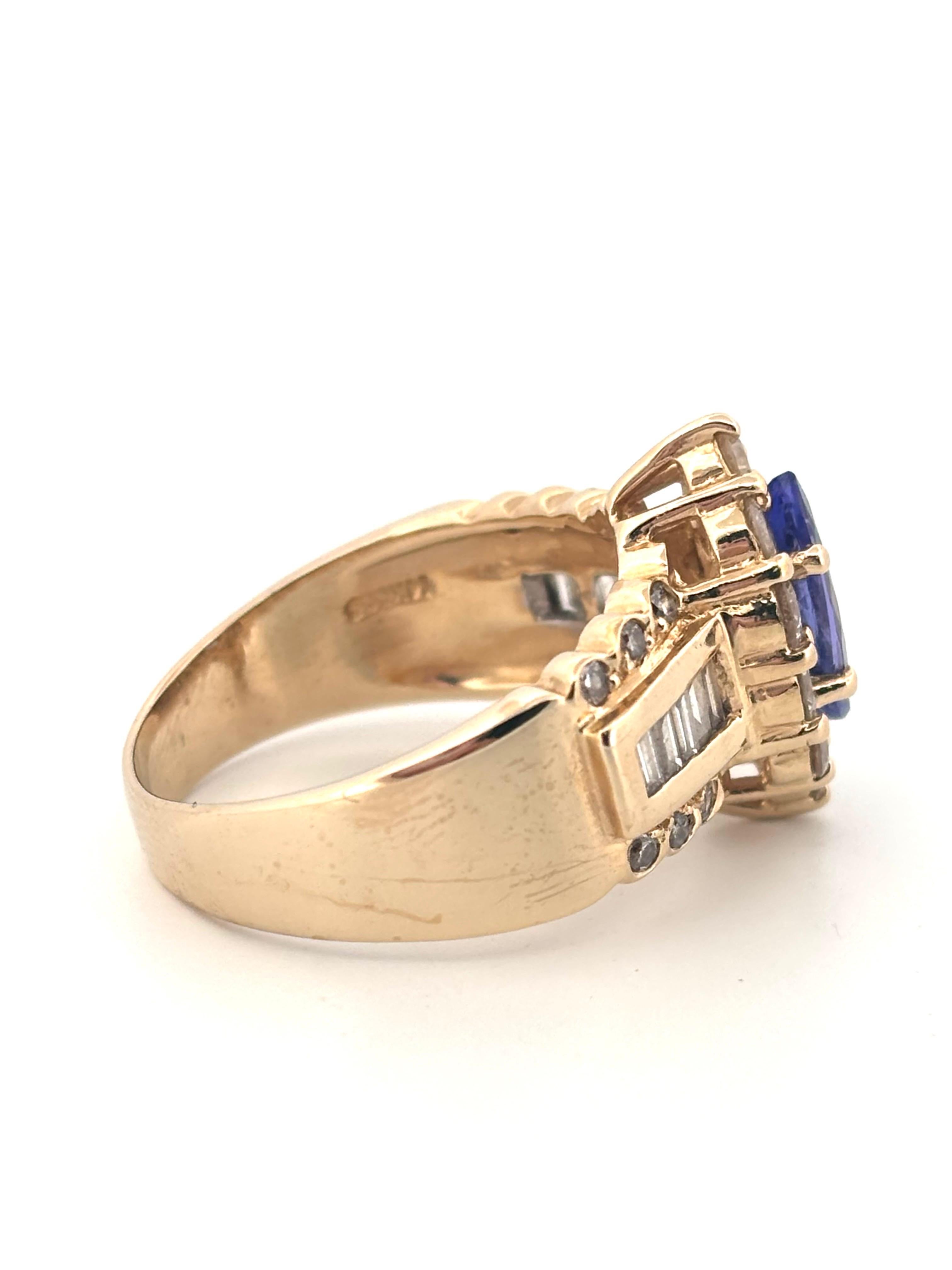 Cardow signiert Vintage 14K Gelbgold 1,00ctw Diamant 0,88ctw Tansanit Ring (Rundschliff) im Angebot
