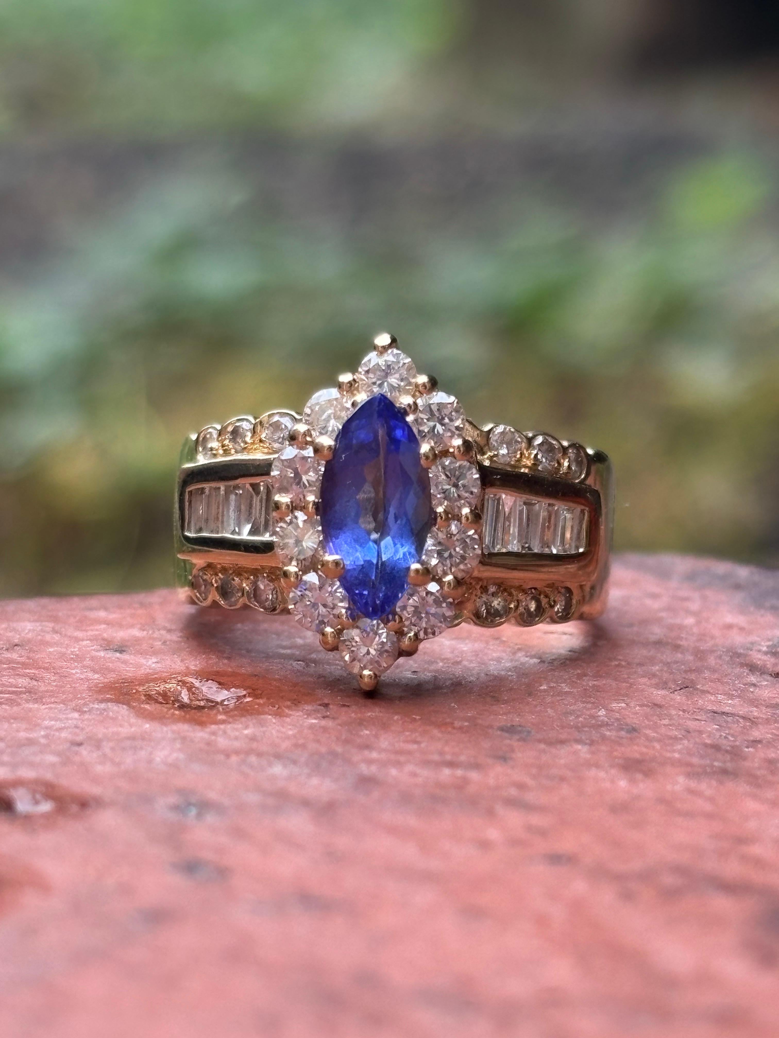 Cardow signiert Vintage 14K Gelbgold 1,00ctw Diamant 0,88ctw Tansanit Ring im Zustand „Gut“ im Angebot in Sewickley, PA
