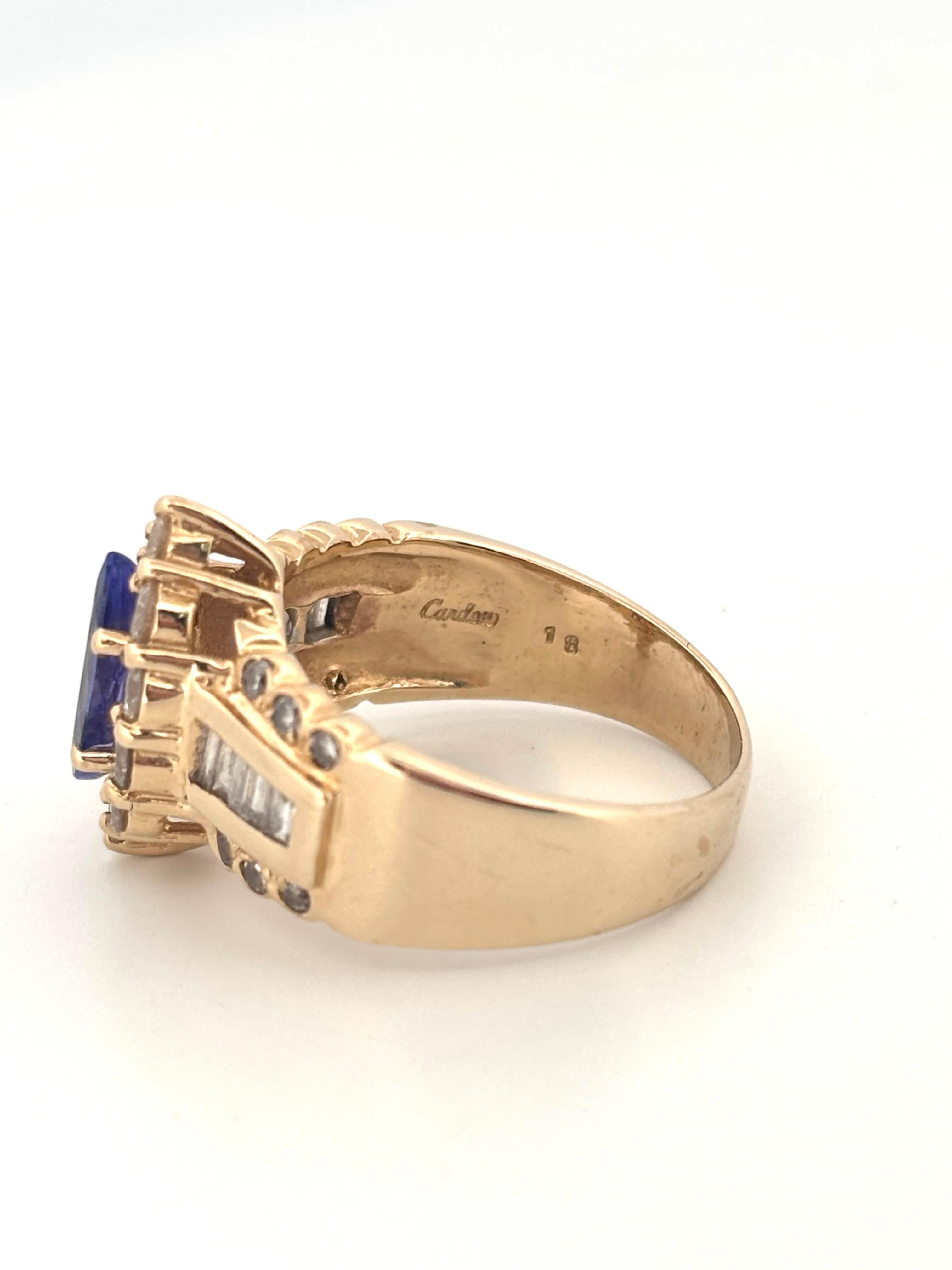 Cardow signiert Vintage 14K Gelbgold 1,00ctw Diamant 0,88ctw Tansanit Ring für Damen oder Herren im Angebot